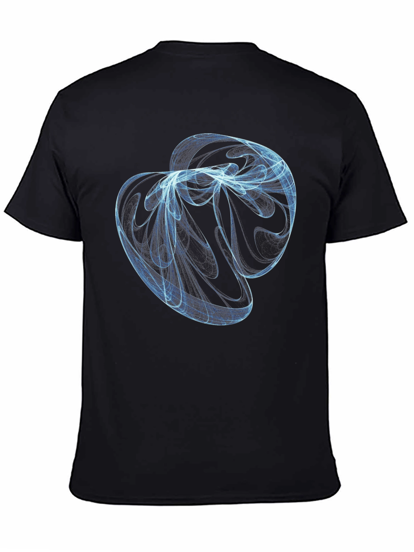 Abstract Blue Swirl Graphic Black T-Shirt