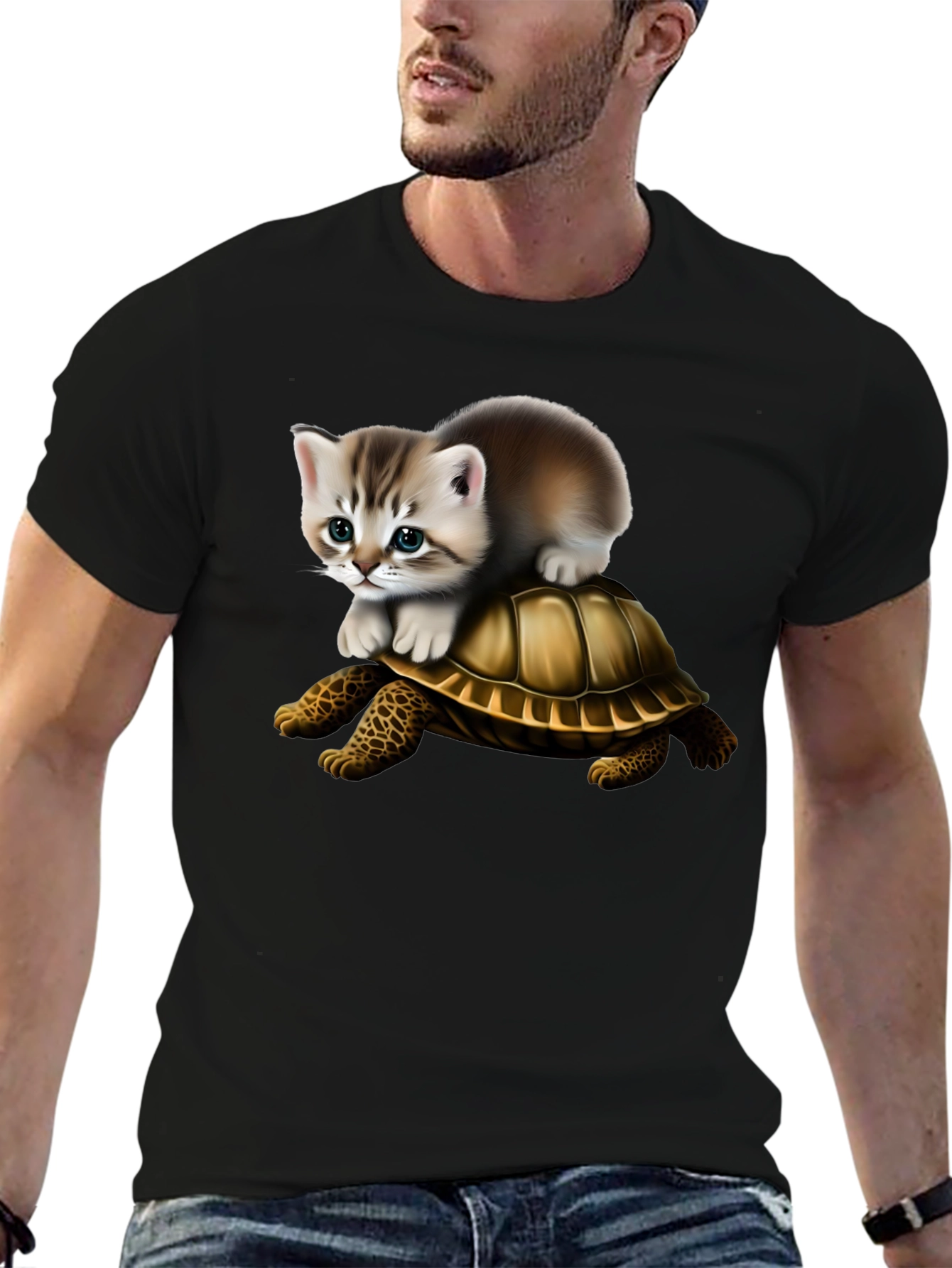Kitten Riding Turtle Graphic Tee