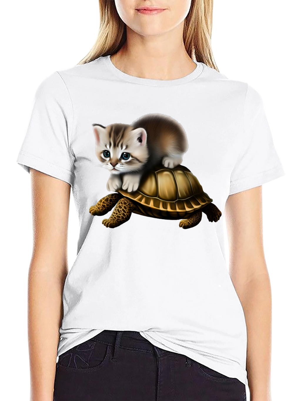 Kitten Riding Turtle Graphic Tee