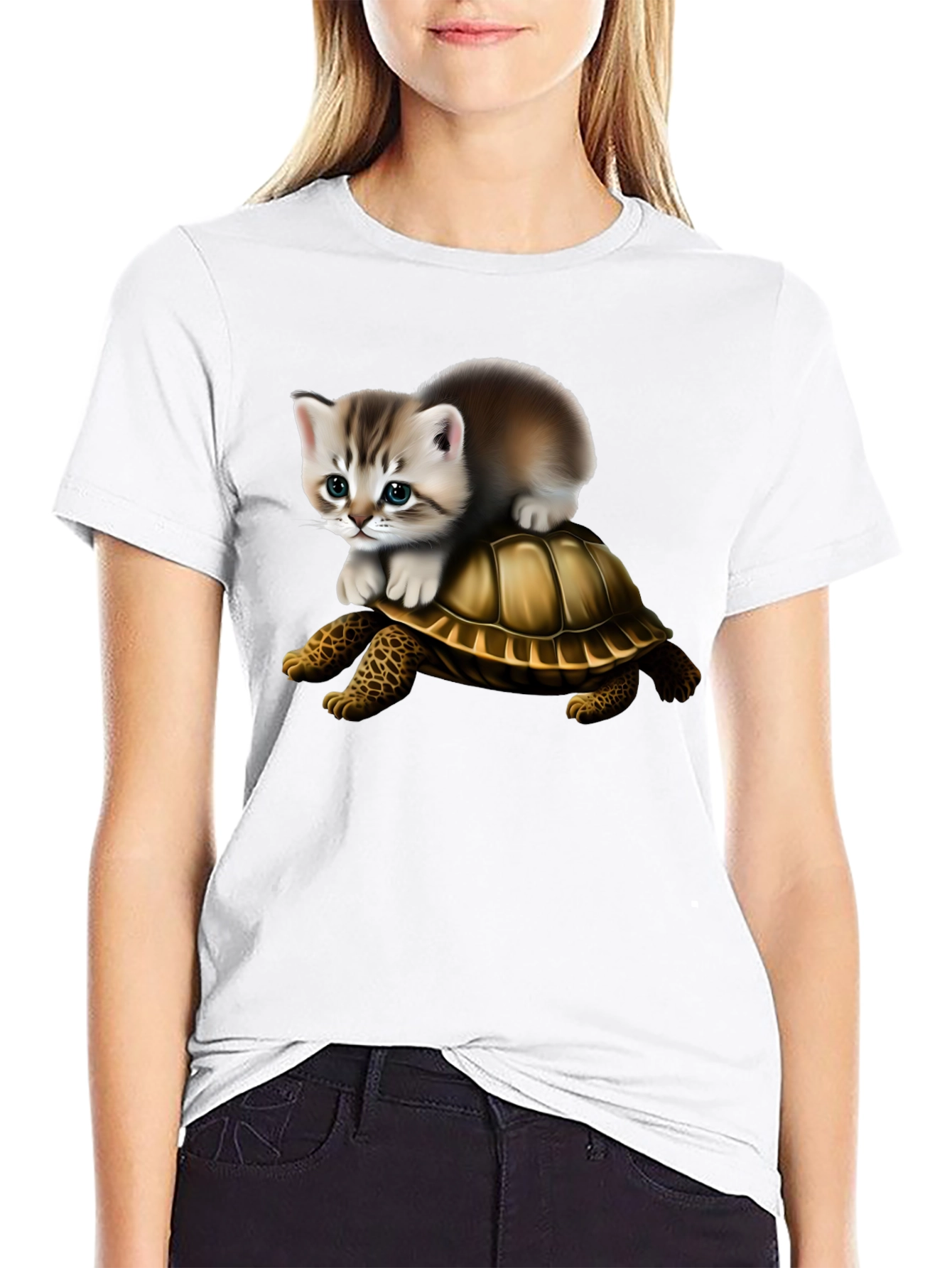 Kitten Riding Turtle Graphic Tee