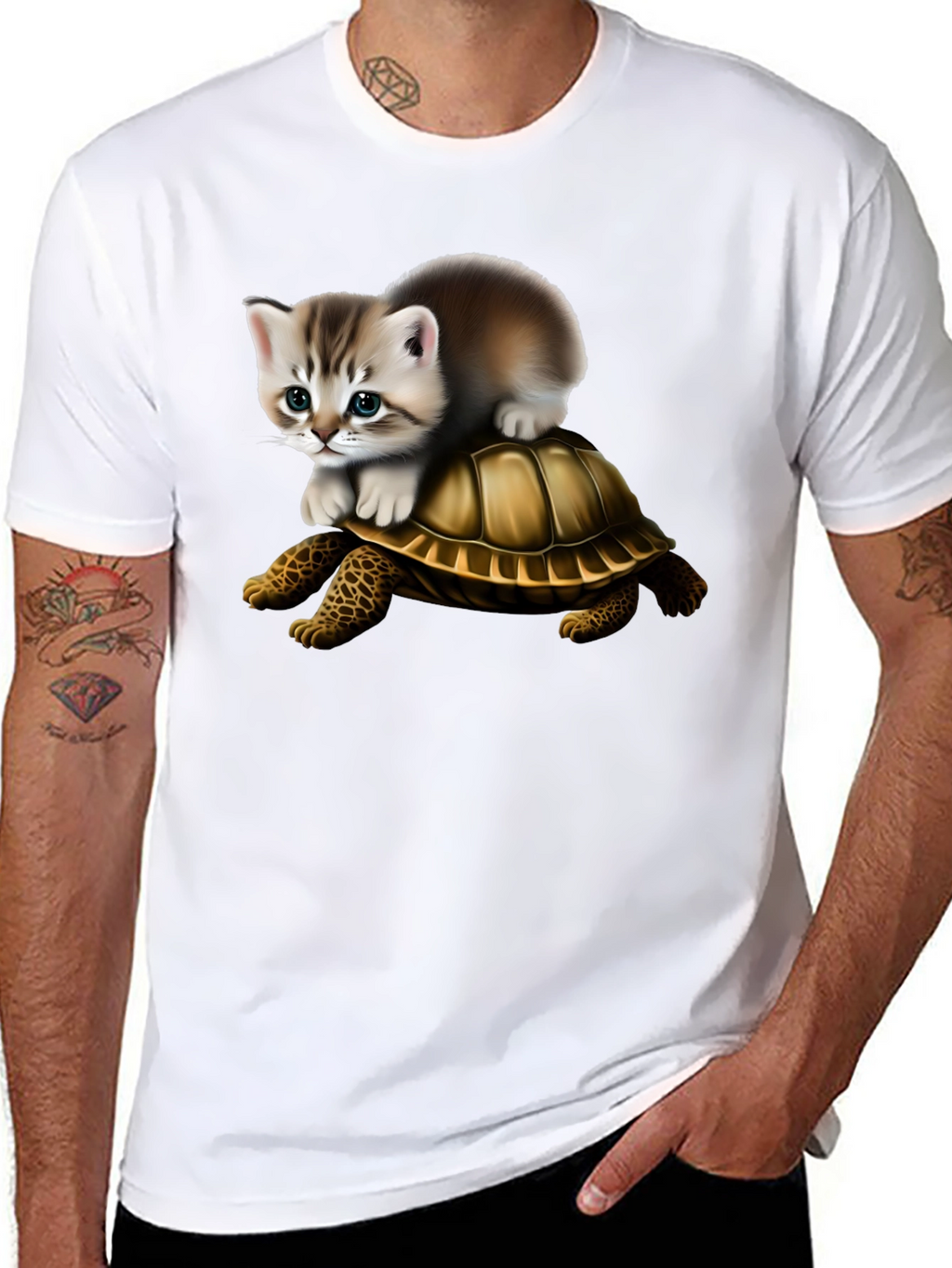 Kitten Riding Turtle Graphic Tee