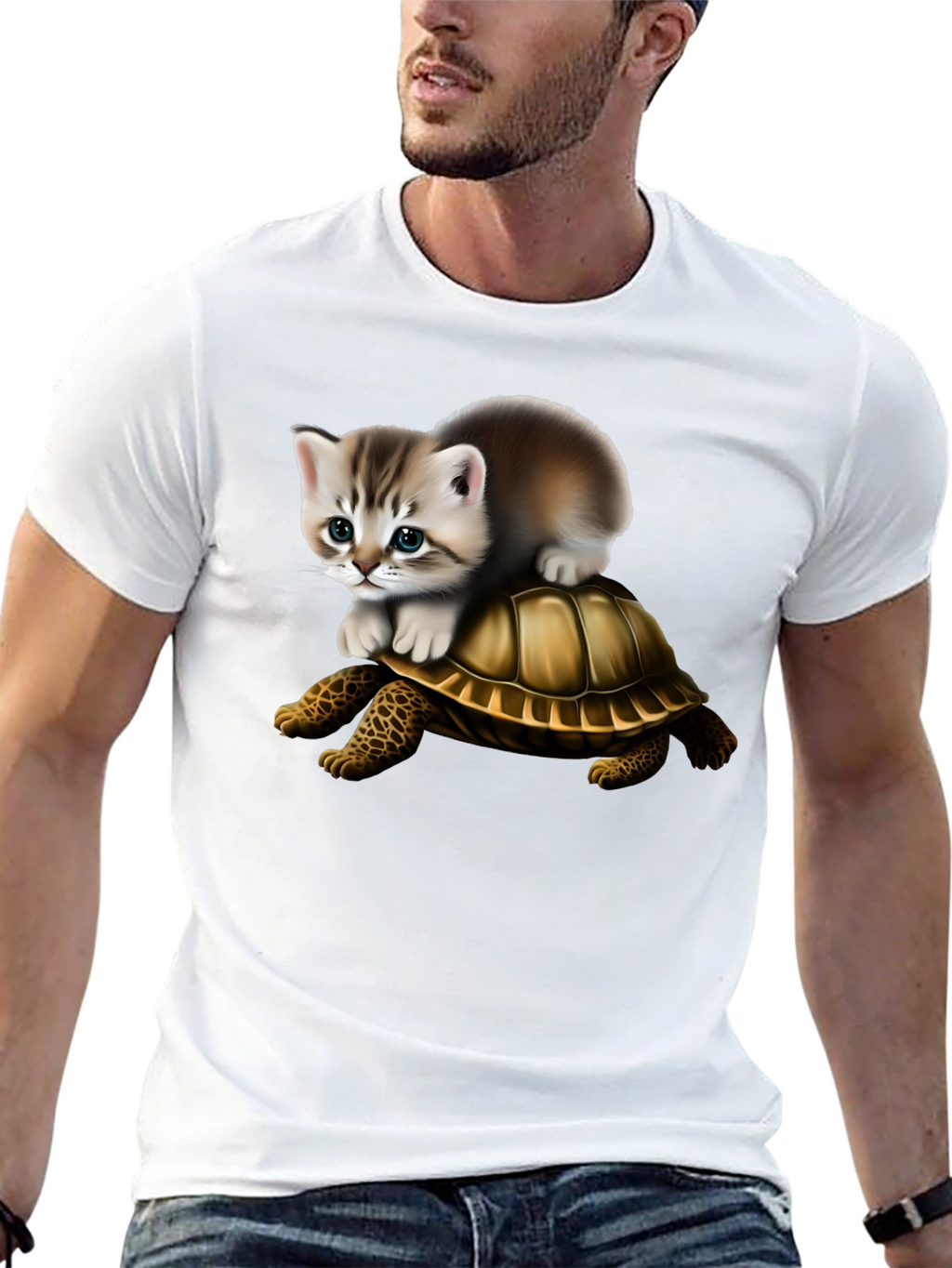 Kitten Riding Turtle Graphic Tee