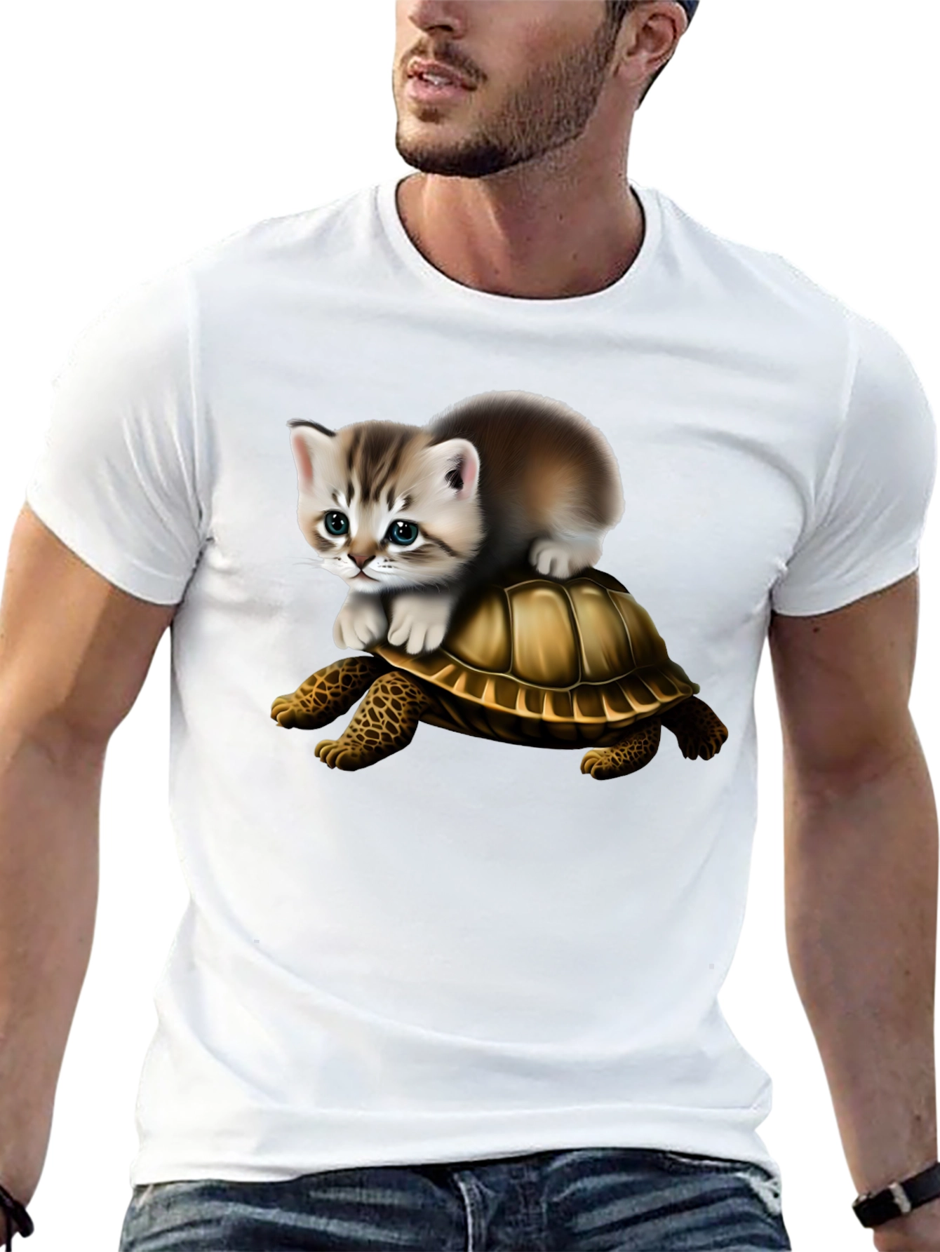 Kitten Riding Turtle Graphic Tee