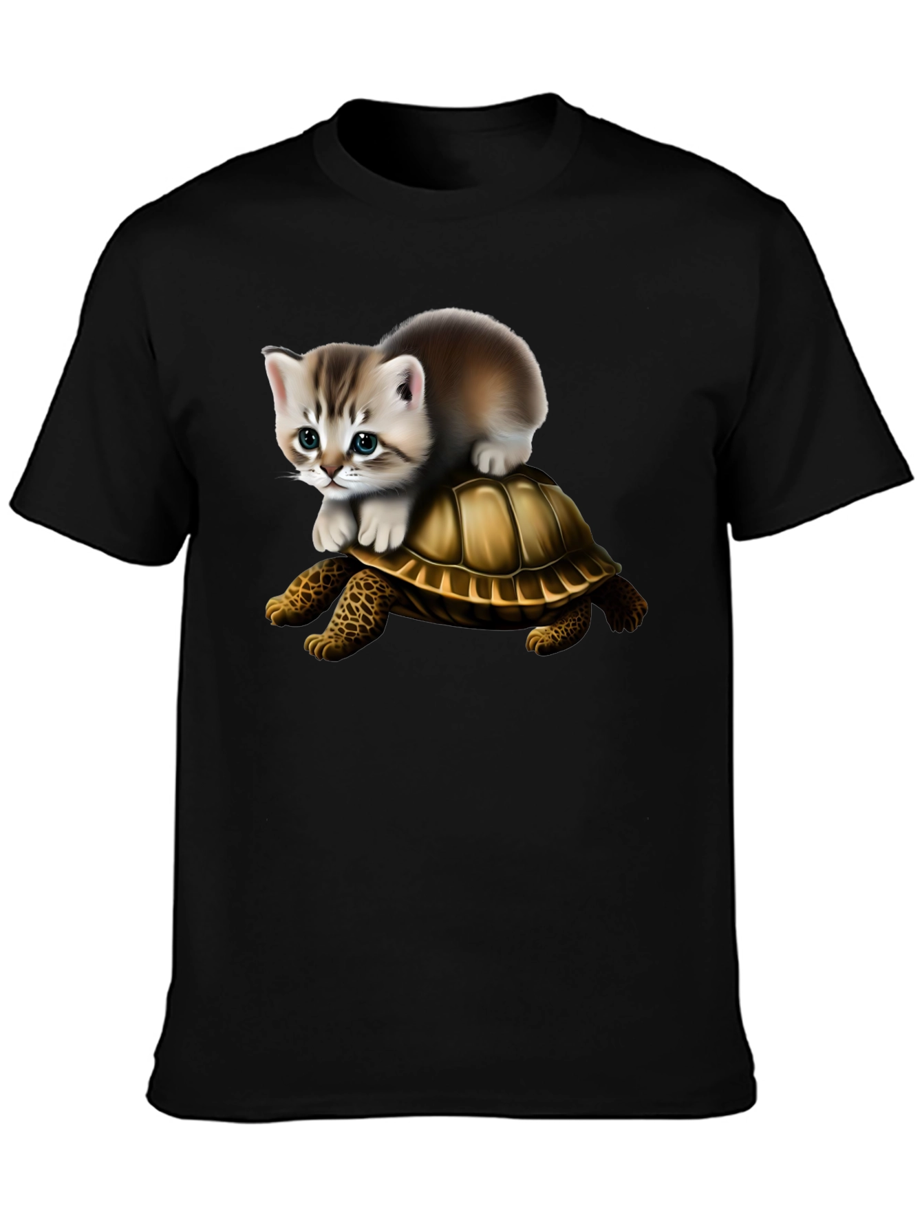 Kitten Riding Turtle Graphic Tee