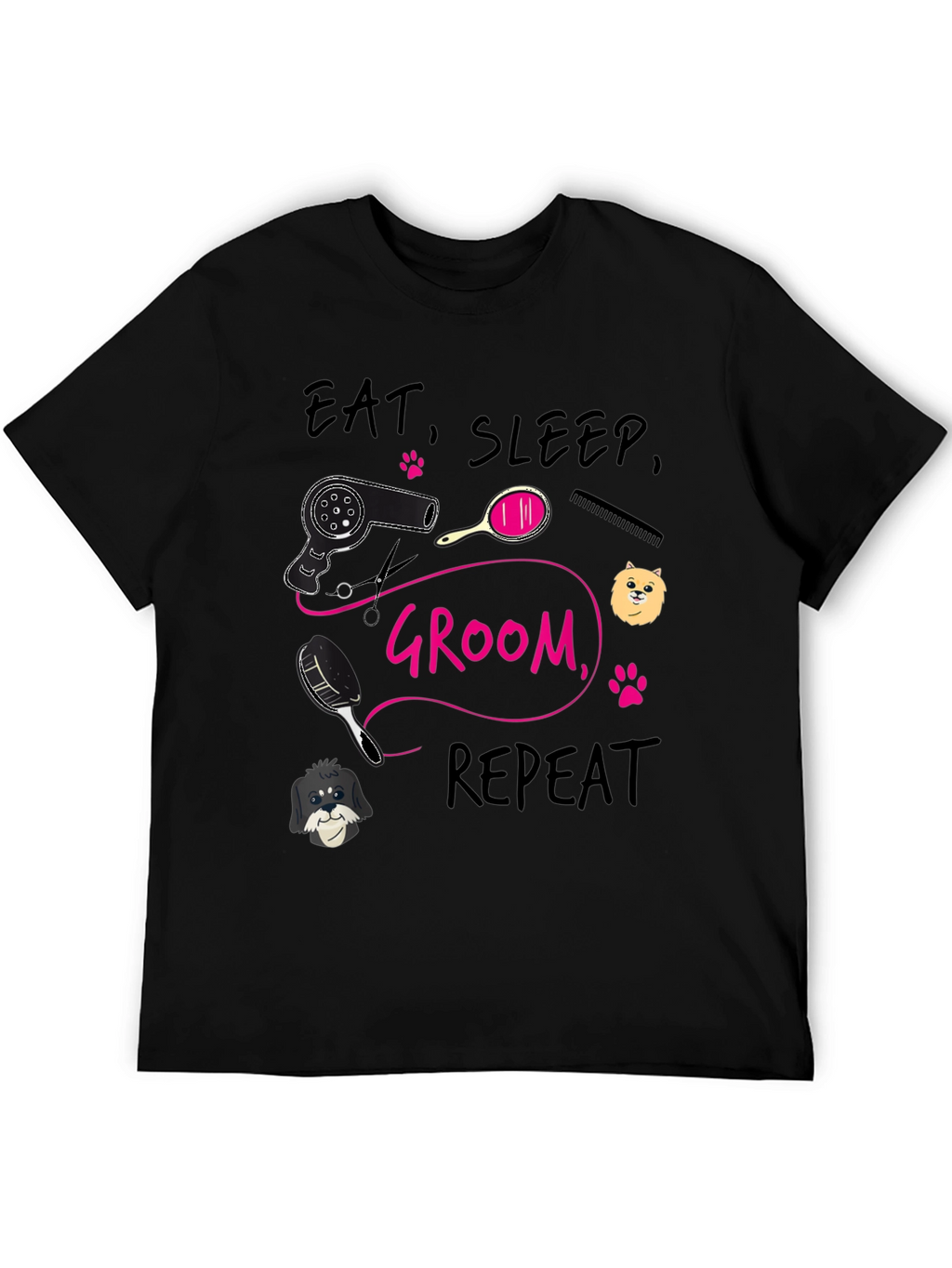 Eat Sleep Groom Repeat T-Shirt Dog Groomer Tee