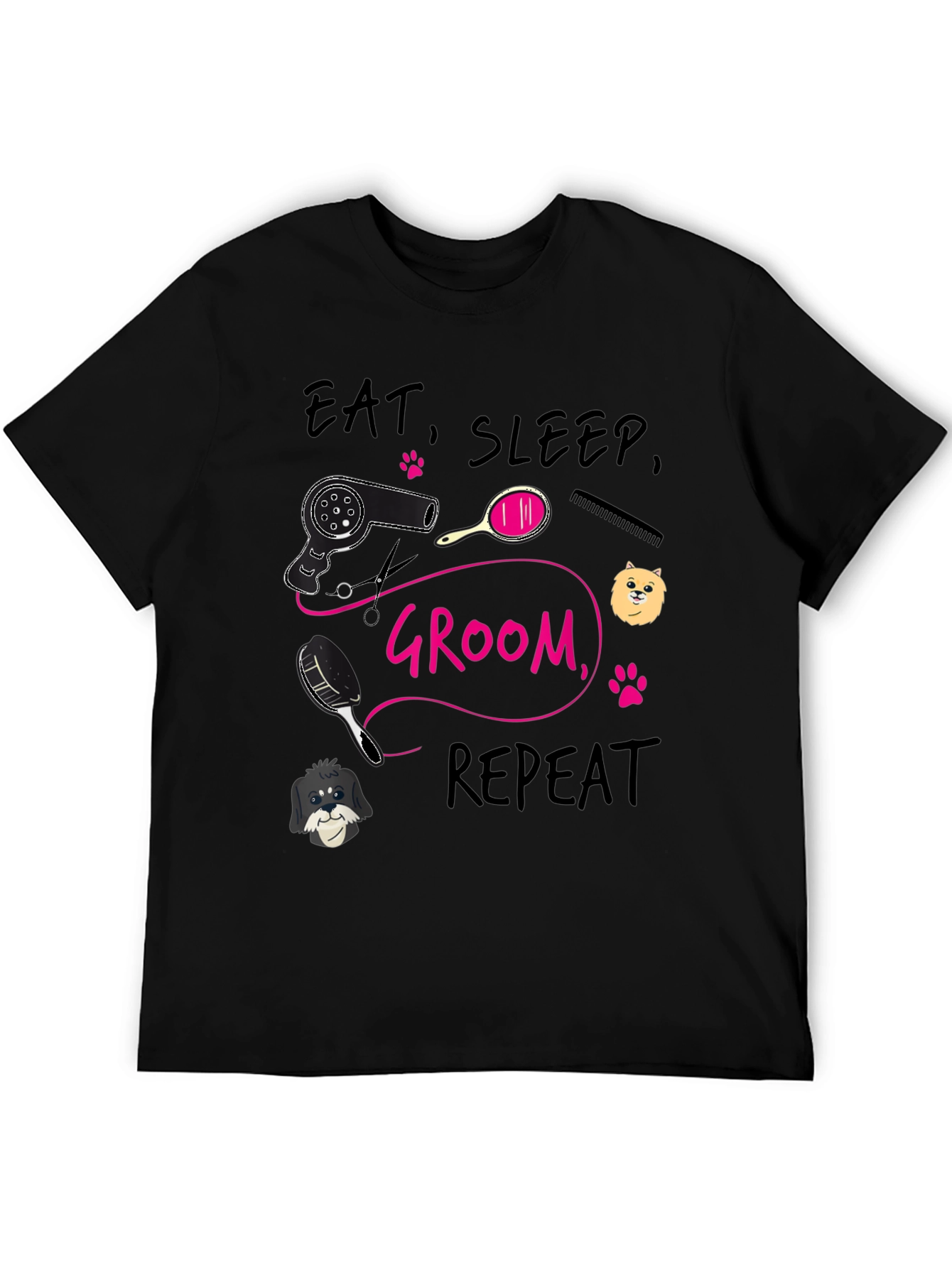 Eat Sleep Groom Repeat T-Shirt Dog Groomer Tee