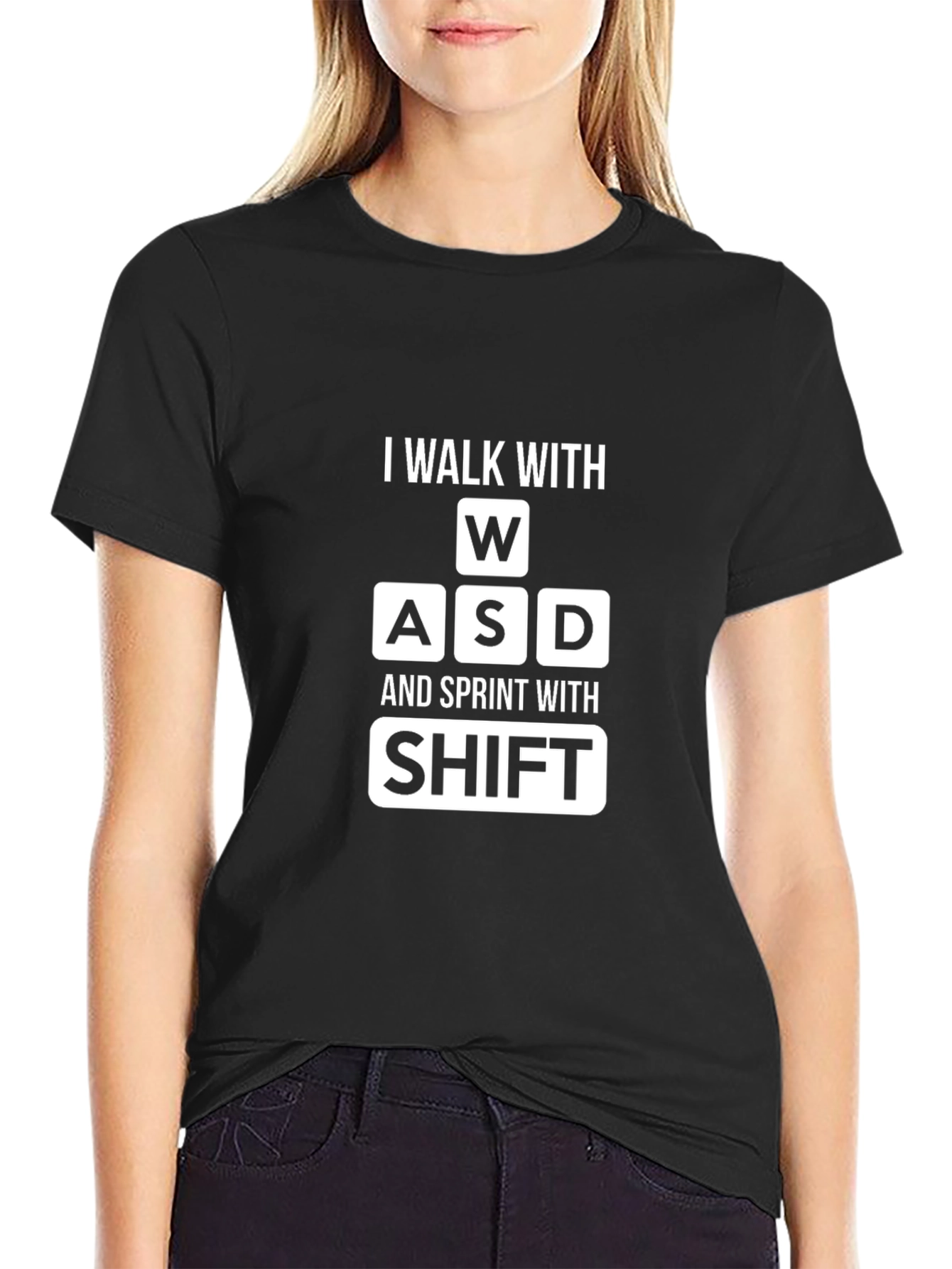 Gamer T-Shirt - I Walk With WASD Sprint With Shift - Black