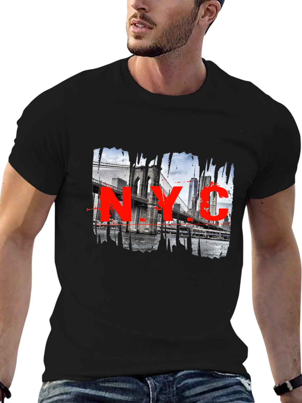 NYC Brooklyn Bridge Graphic Black T-Shirt