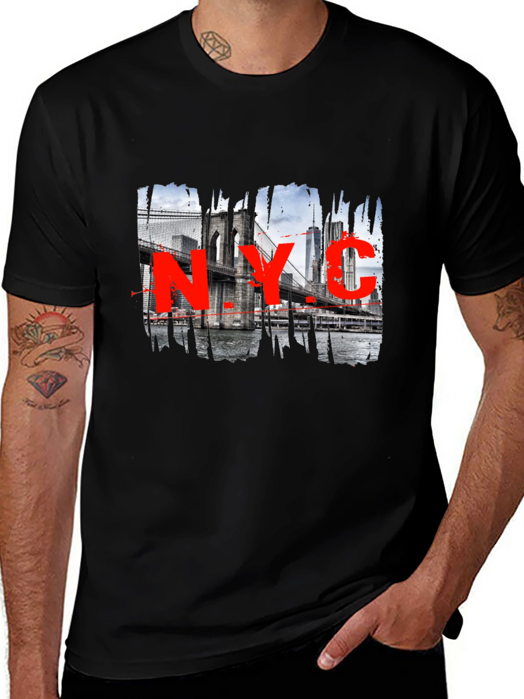 NYC Brooklyn Bridge Graphic Black T-Shirt