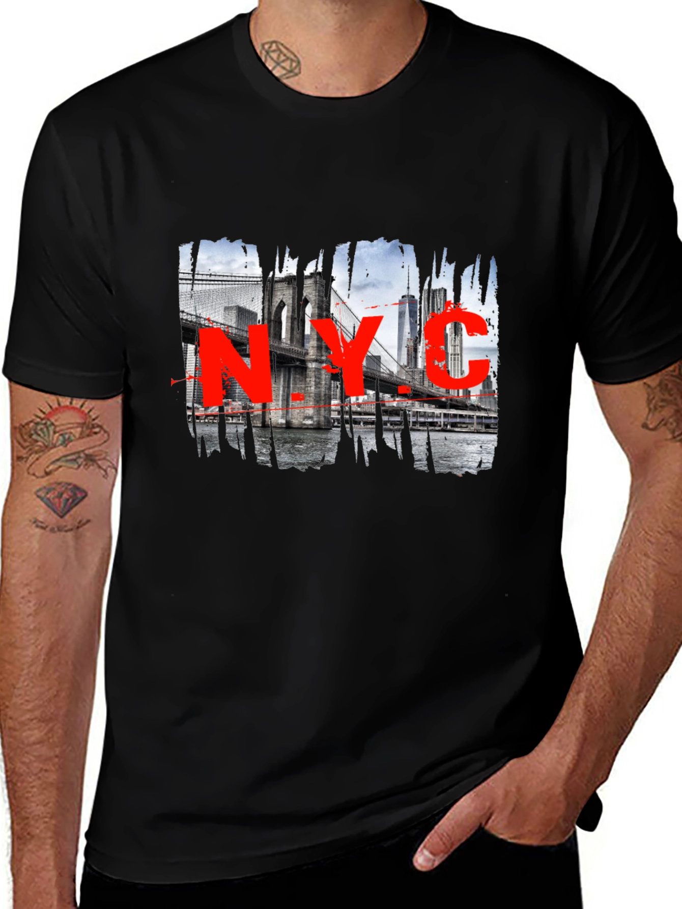 NYC Brooklyn Bridge Graphic Black T-Shirt
