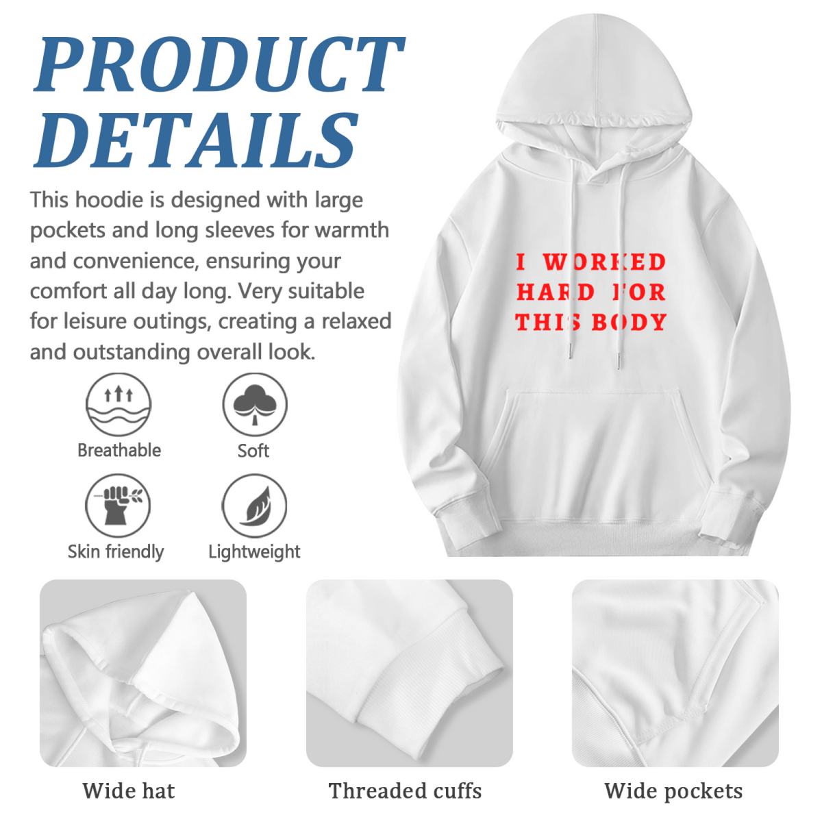 I Worked Hard For This Body Hoodie - Gym Fitness Graphic Sweatshirt for Workout Motivation