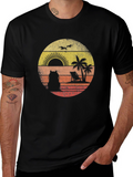 Retro Sunset Cat Beach T-Shirt