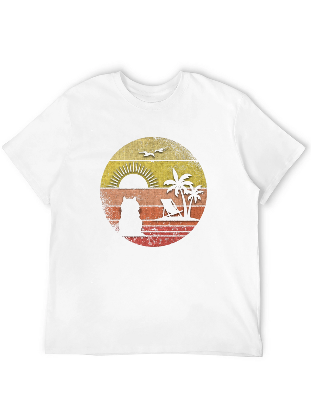 Retro Sunset Cat Beach T-Shirt