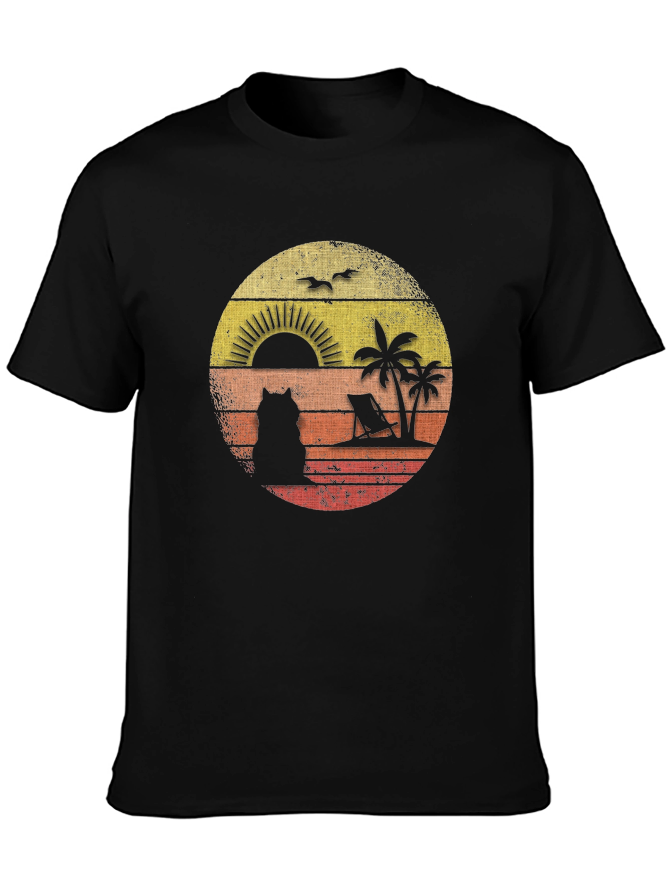 Retro Sunset Cat Beach T-Shirt