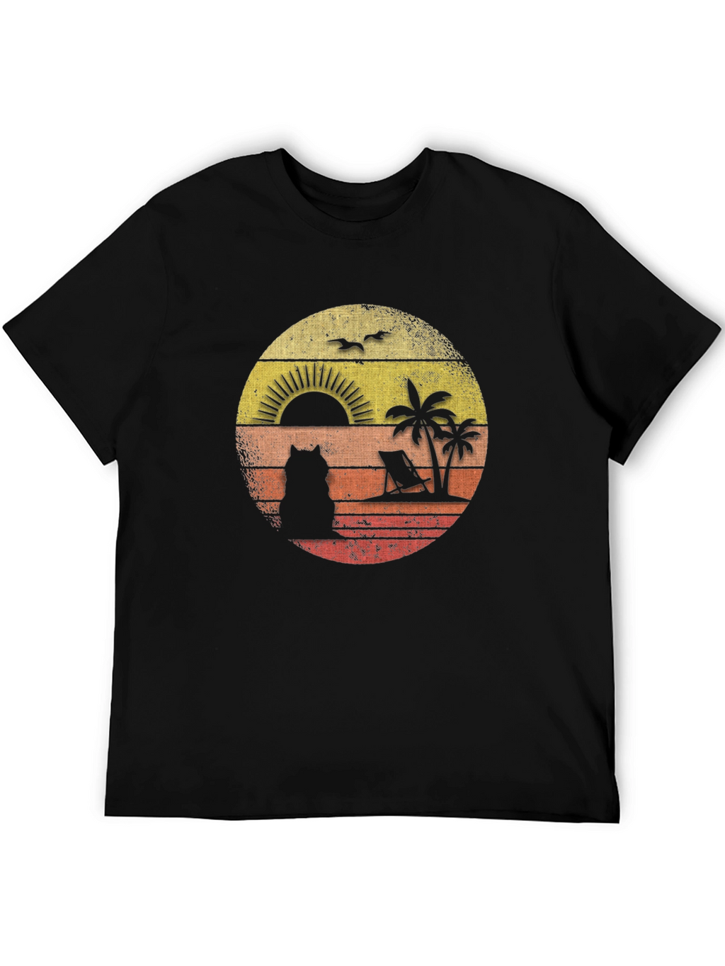 Retro Sunset Cat Beach T-Shirt
