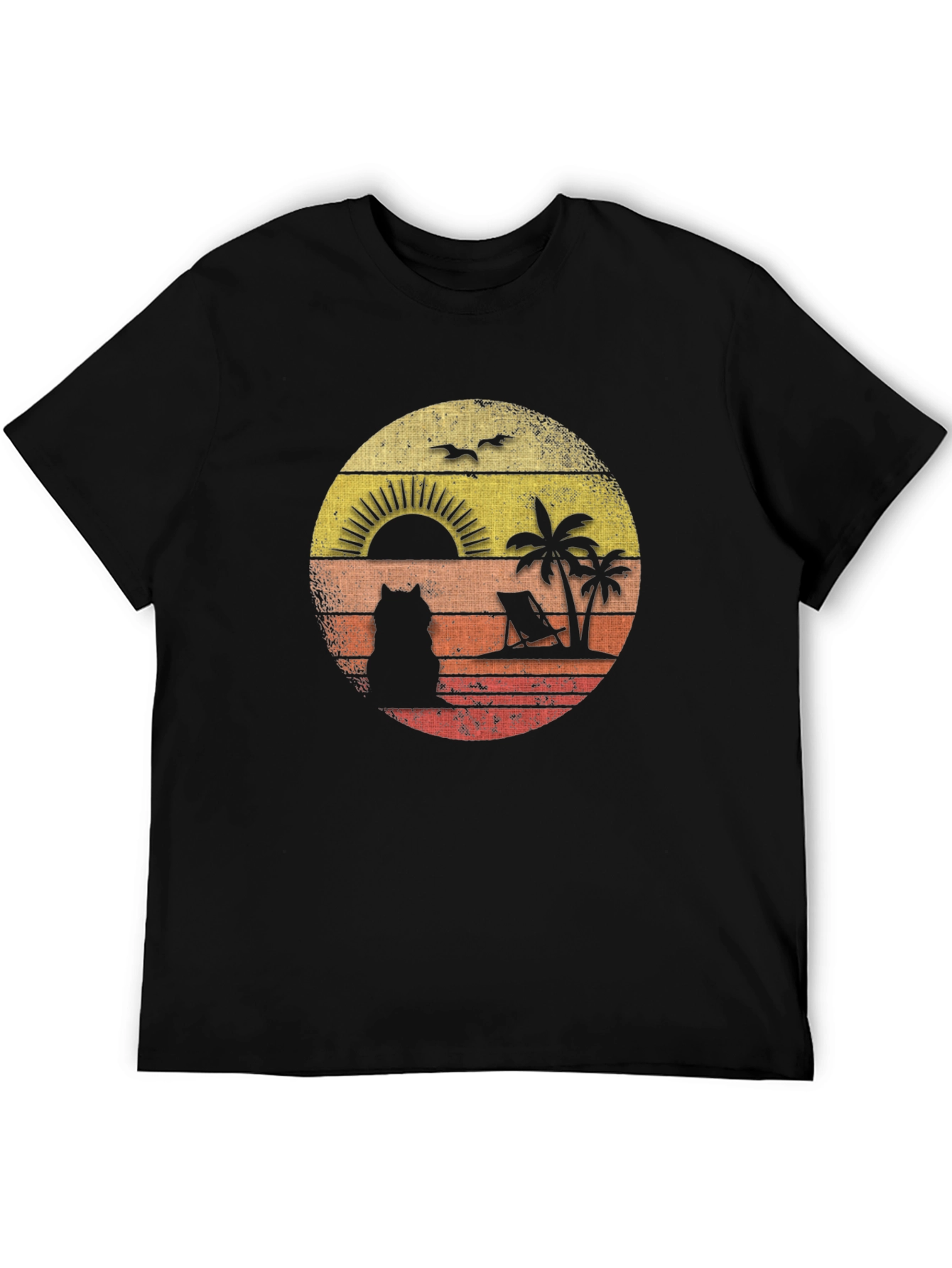 Retro Sunset Cat Beach T-Shirt