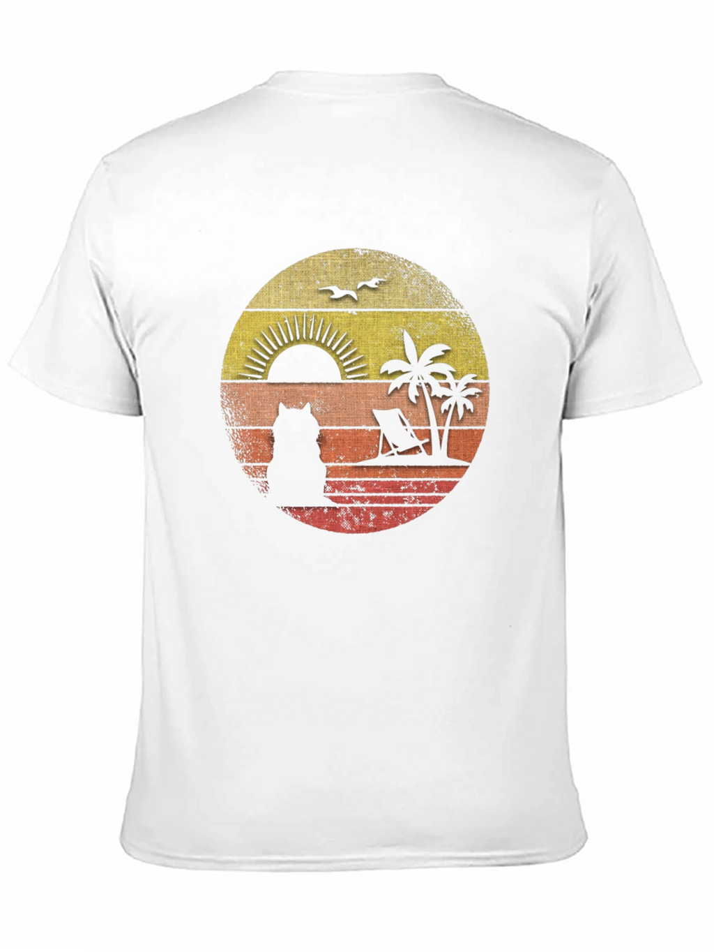 Retro Sunset Cat Beach T-Shirt