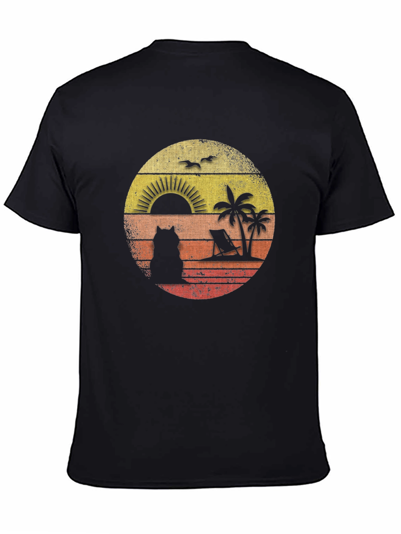 Retro Sunset Cat Beach T-Shirt
