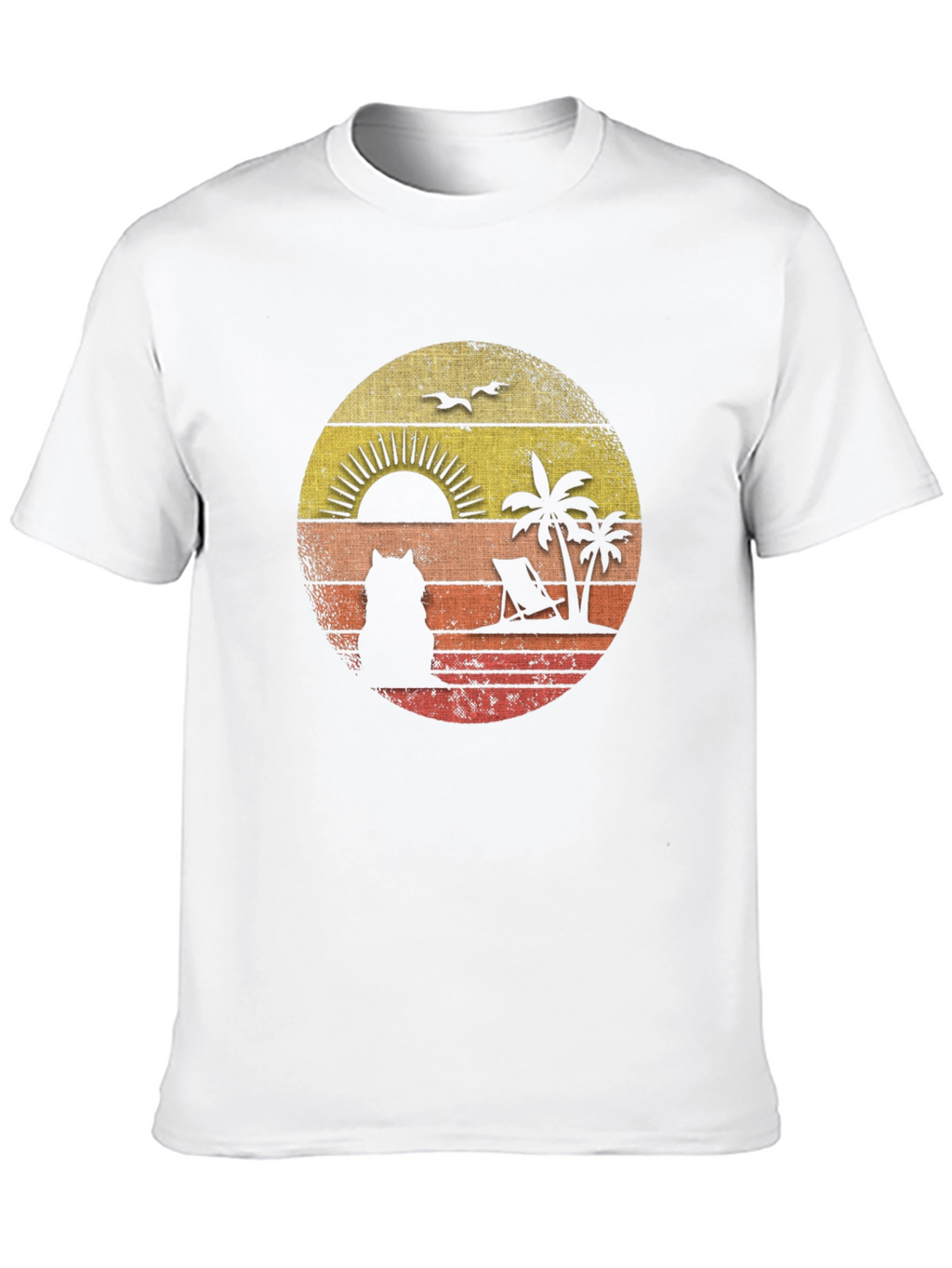 Retro Sunset Cat Beach T-Shirt