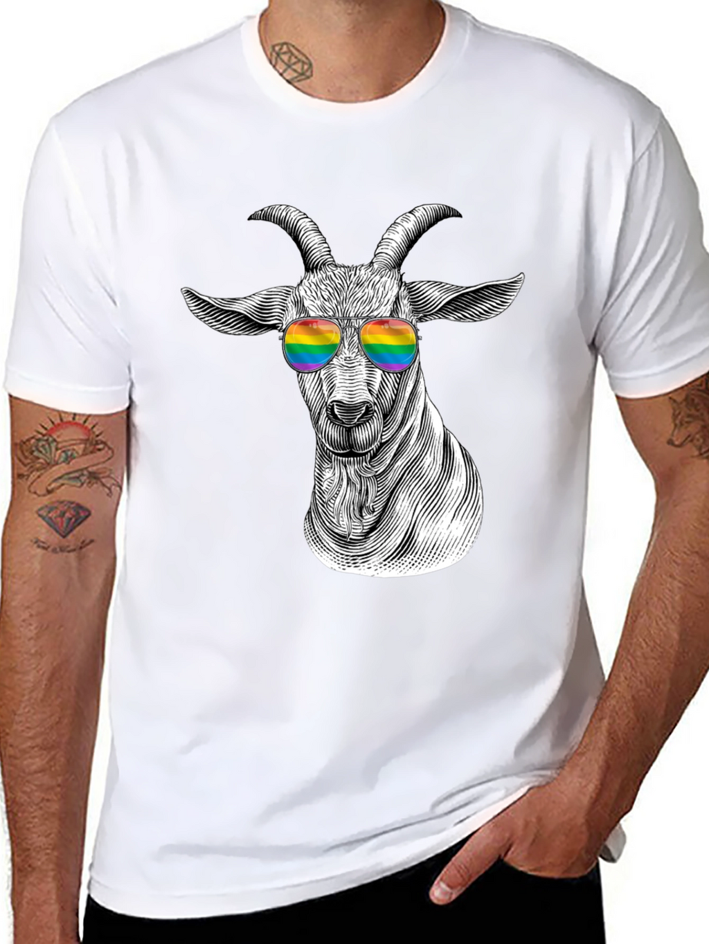 Goat Rainbow Sunglasses T-Shirt - Stylish Graphic Tee