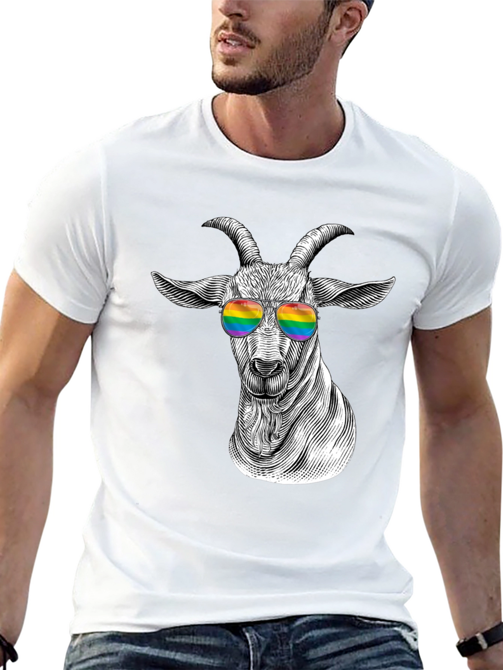 Goat Rainbow Sunglasses T-Shirt - Stylish Graphic Tee