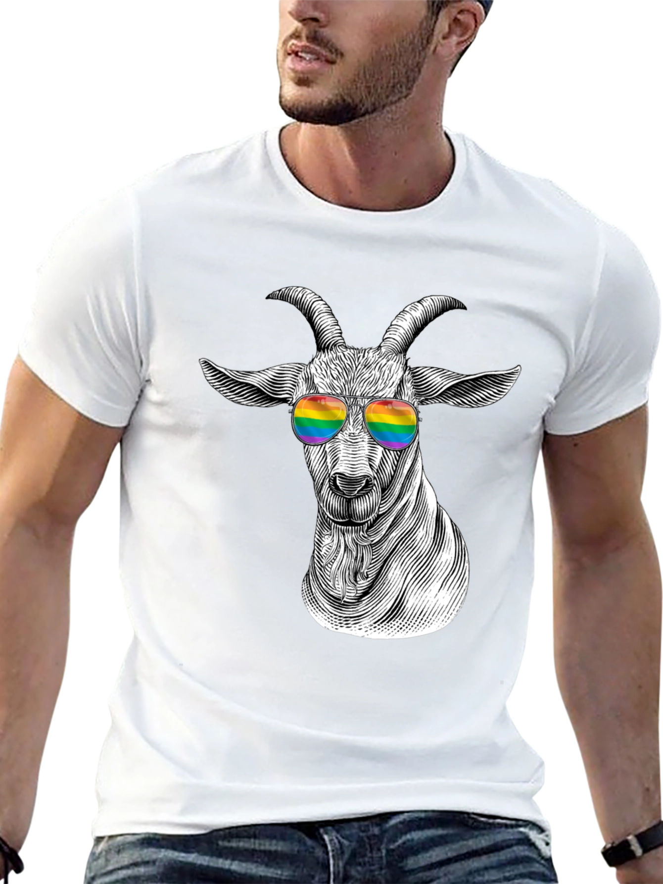 Goat Rainbow Sunglasses T-Shirt - Stylish Graphic Tee
