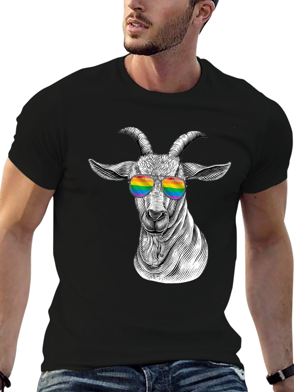 Goat Rainbow Sunglasses T-Shirt - Stylish Graphic Tee