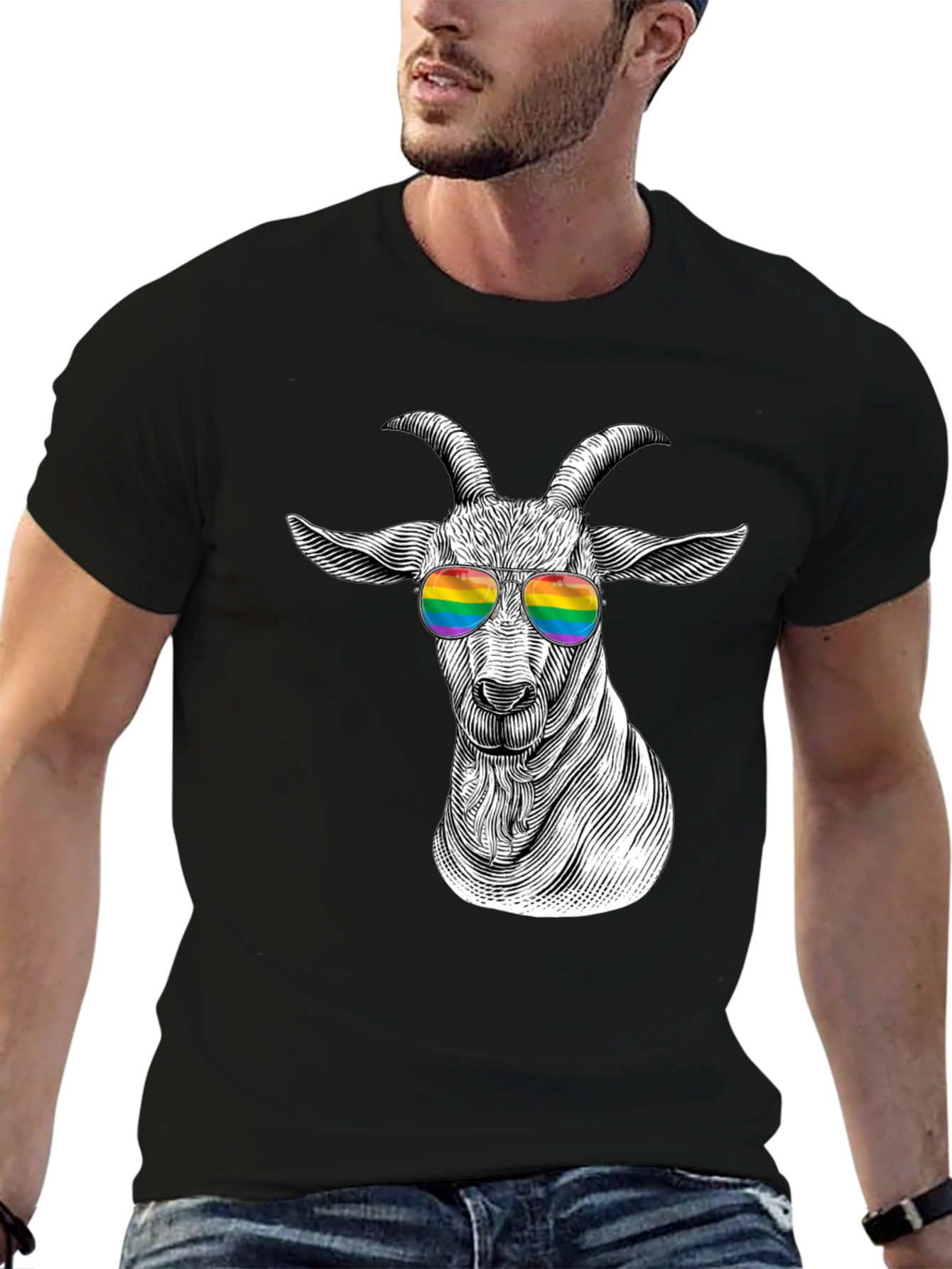 Goat Rainbow Sunglasses T-Shirt - Stylish Graphic Tee