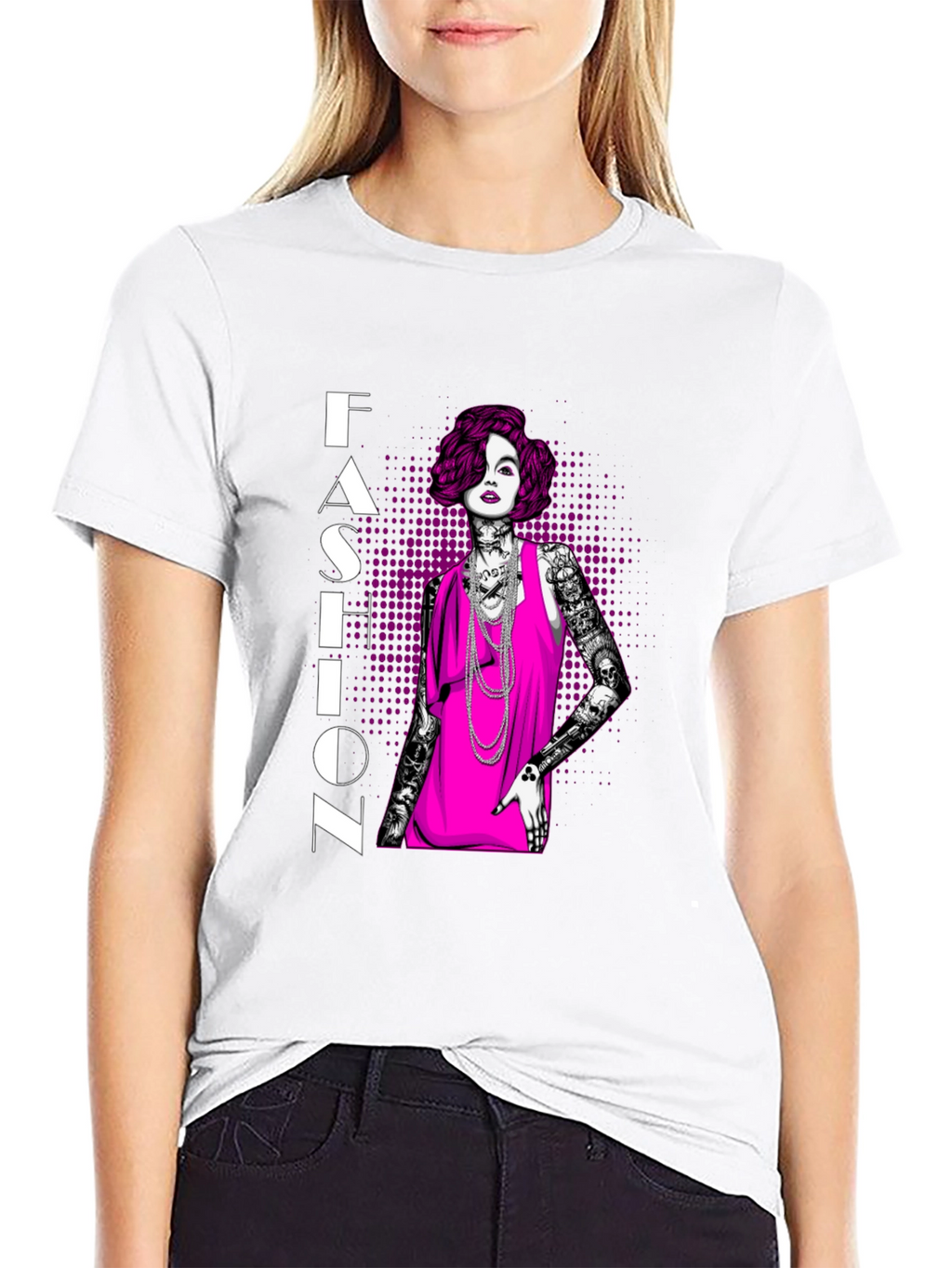 Fashion Illustration Graphic Tee - Black Cotton Shirt