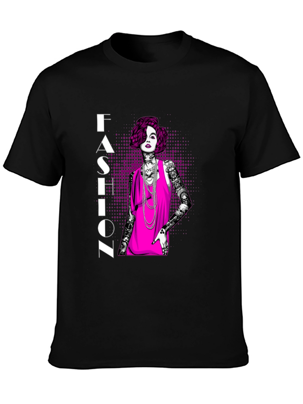 Fashion Illustration Graphic Tee - Black Cotton Shirt