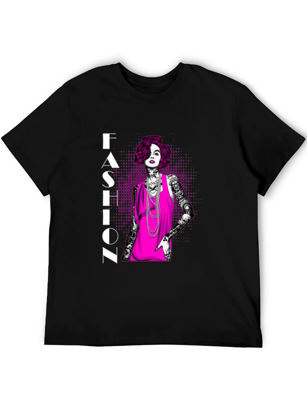 Fashion Illustration Graphic Tee - Black Cotton Shirt