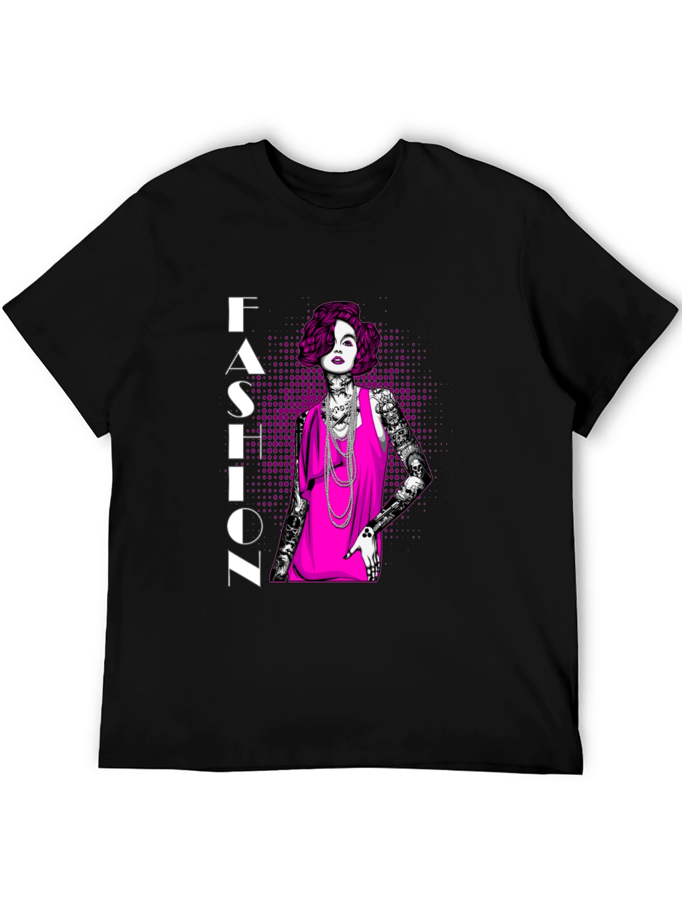 Fashion Illustration Graphic Tee - Black Cotton Shirt