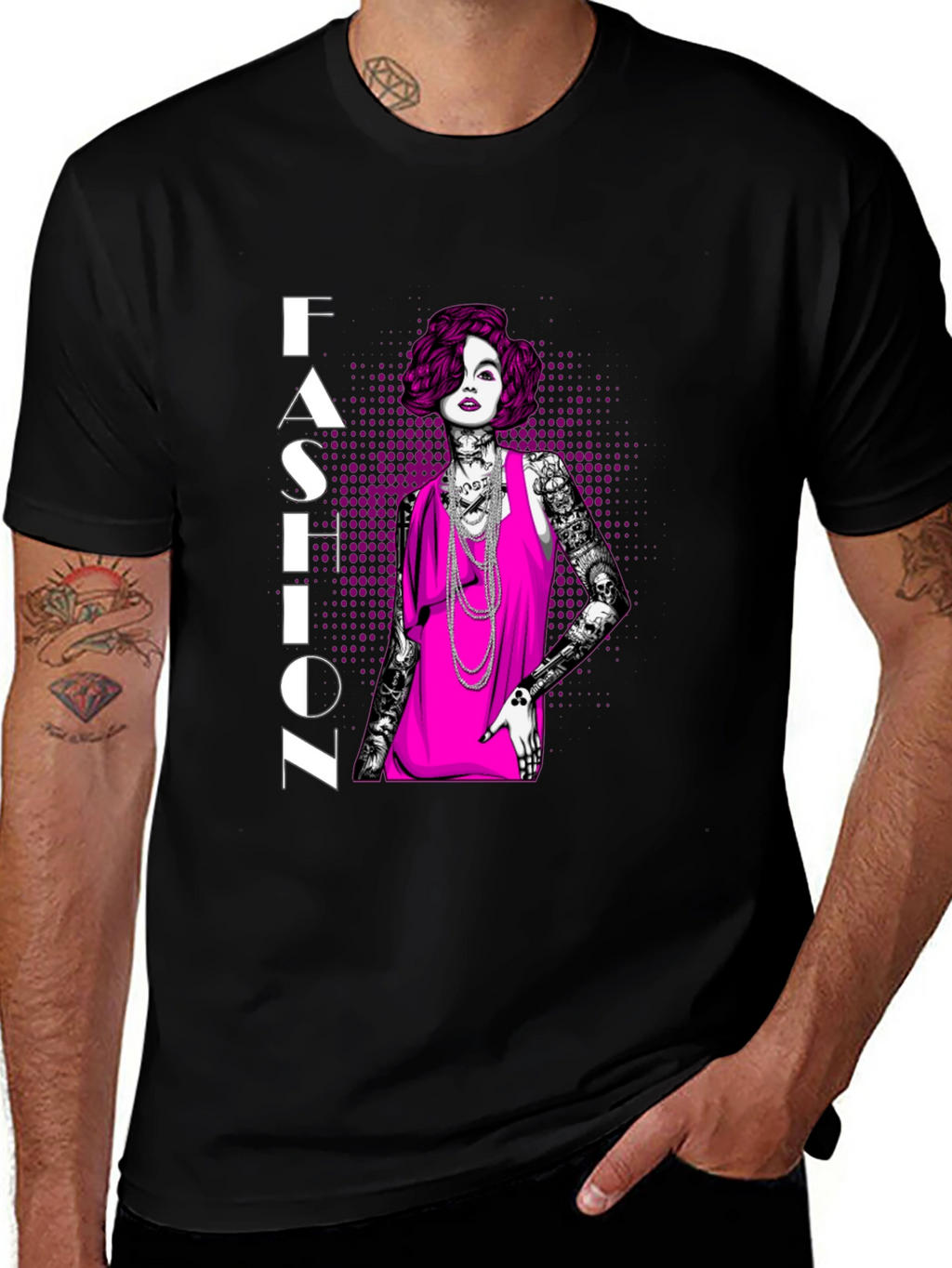 Fashion Illustration Graphic Tee - Black Cotton Shirt