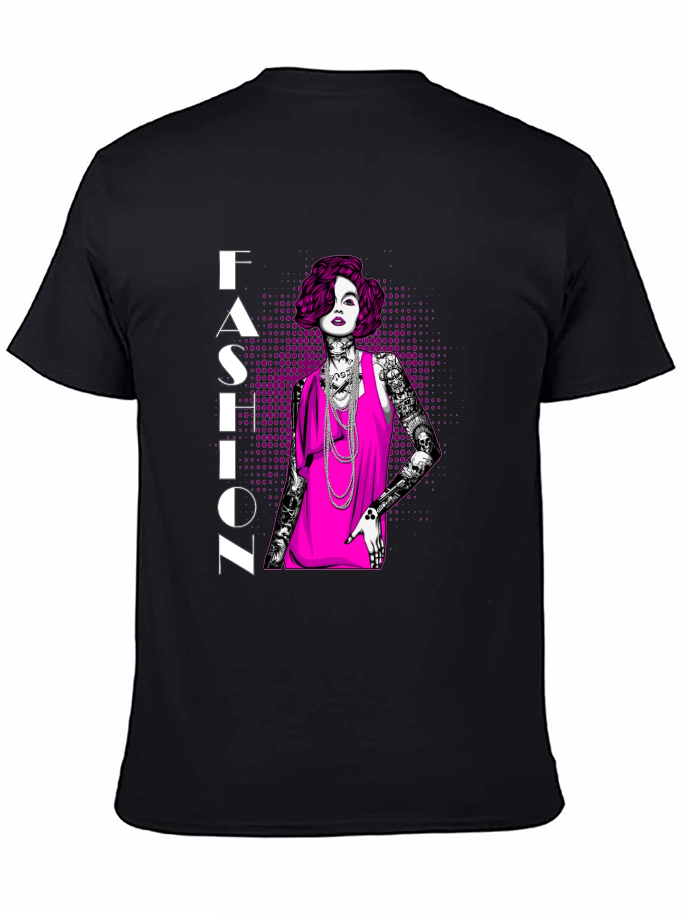 Fashion Illustration Graphic Tee - Black Cotton Shirt