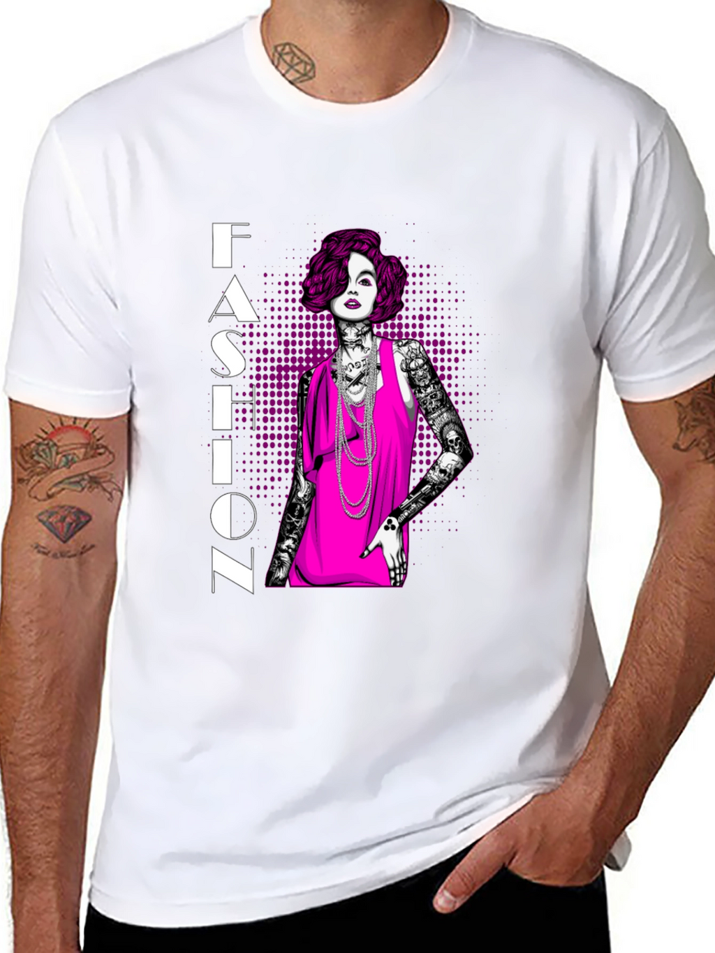 Fashion Illustration Graphic Tee - Black Cotton Shirt
