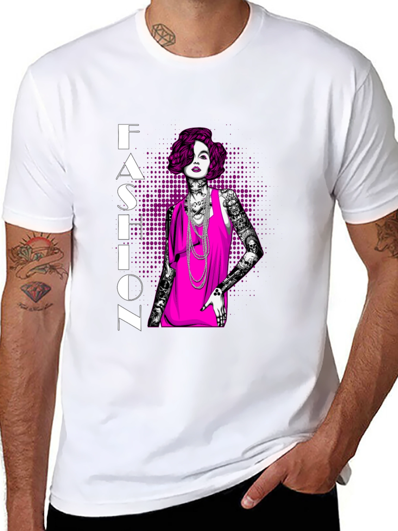 Fashion Illustration Graphic Tee - Black Cotton Shirt