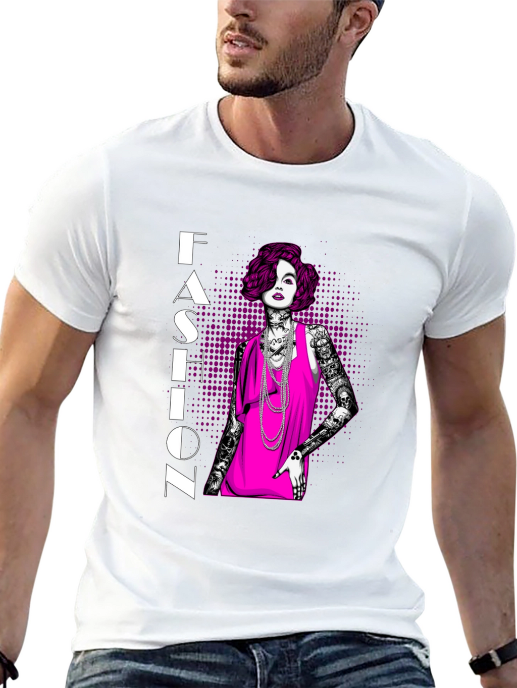 Fashion Illustration Graphic Tee - Black Cotton Shirt