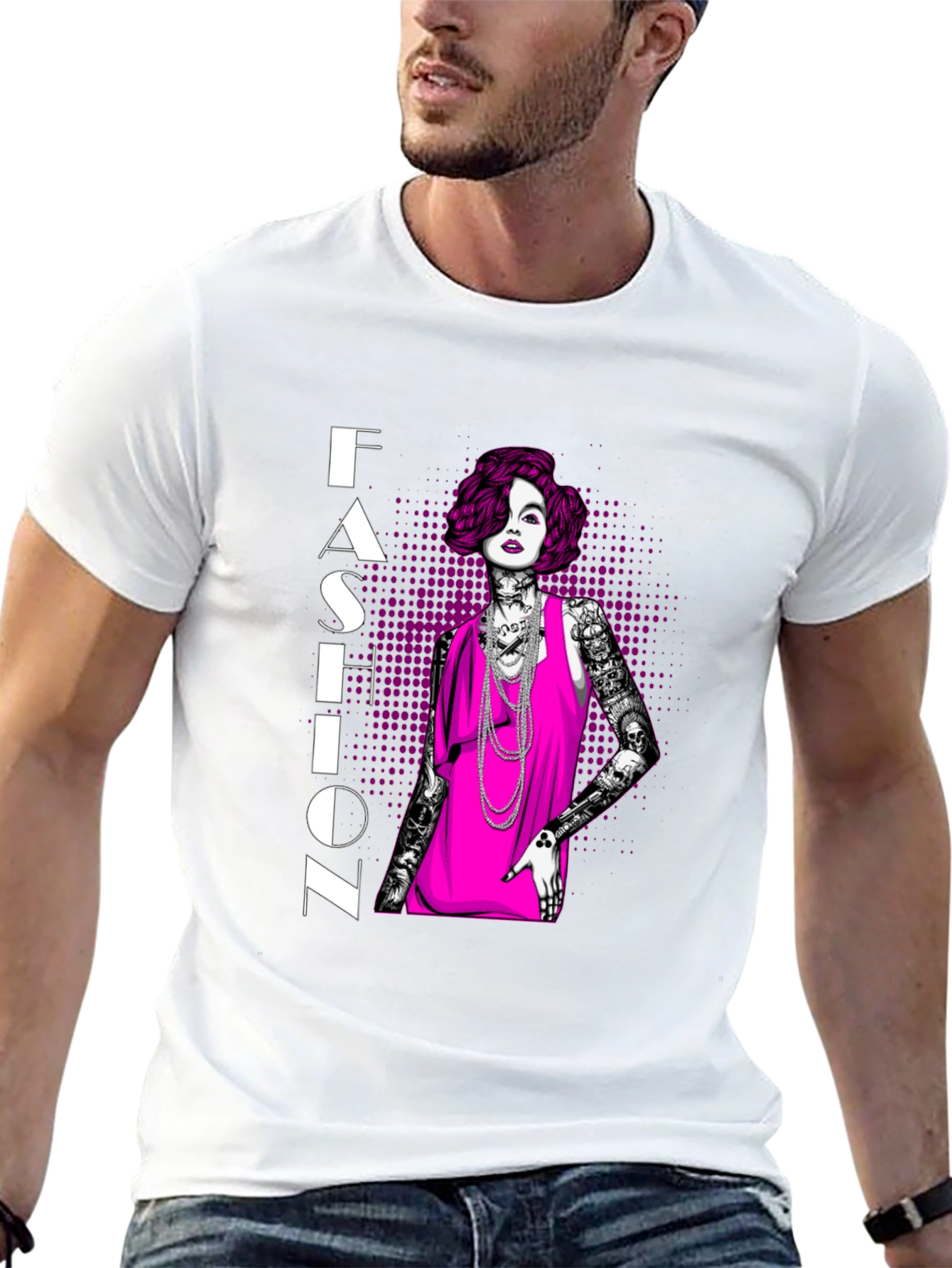 Fashion Illustration Graphic Tee - Black Cotton Shirt