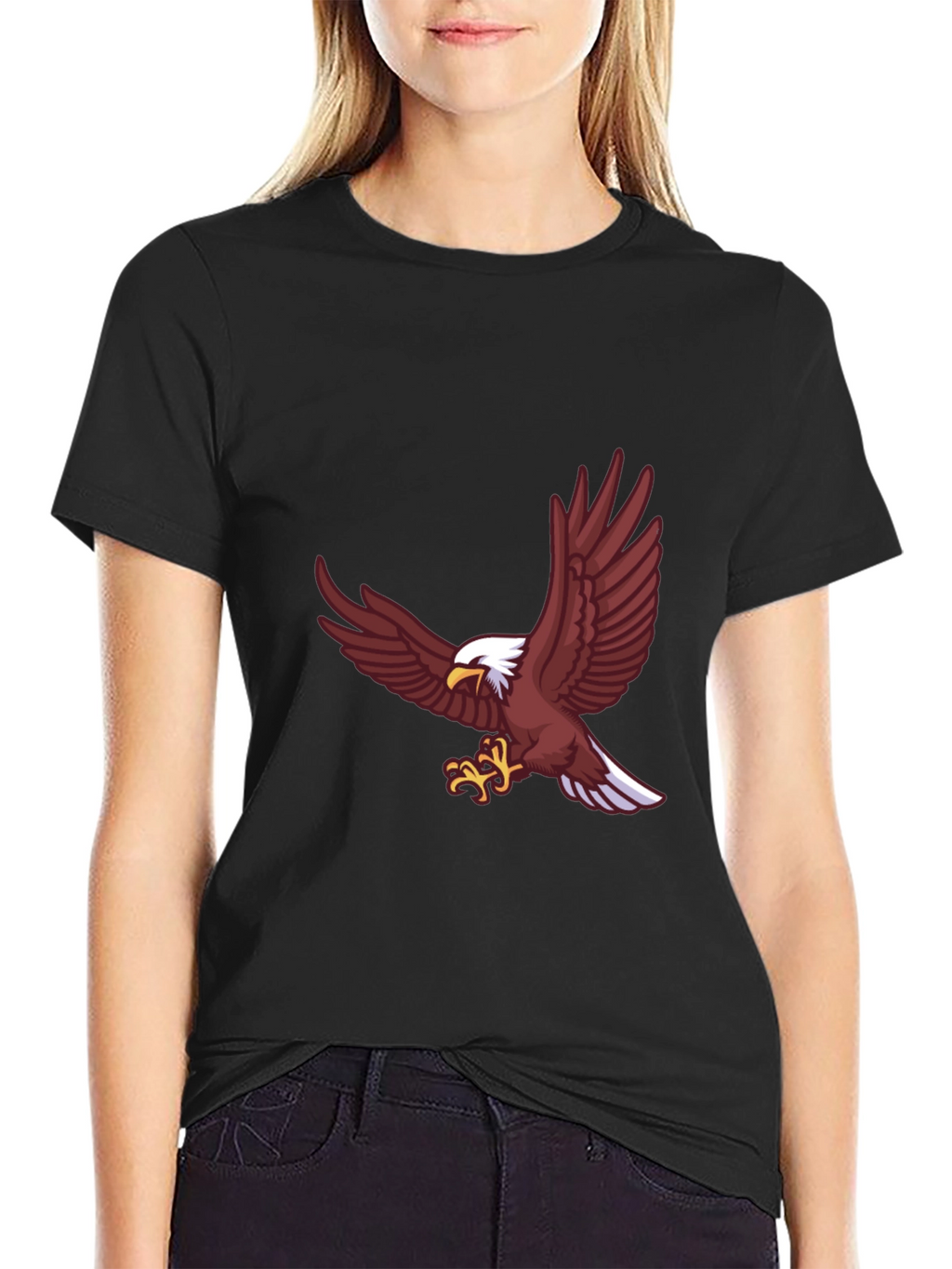 Bold Eagle Graphic Tee - Black Cotton Blend Shirt