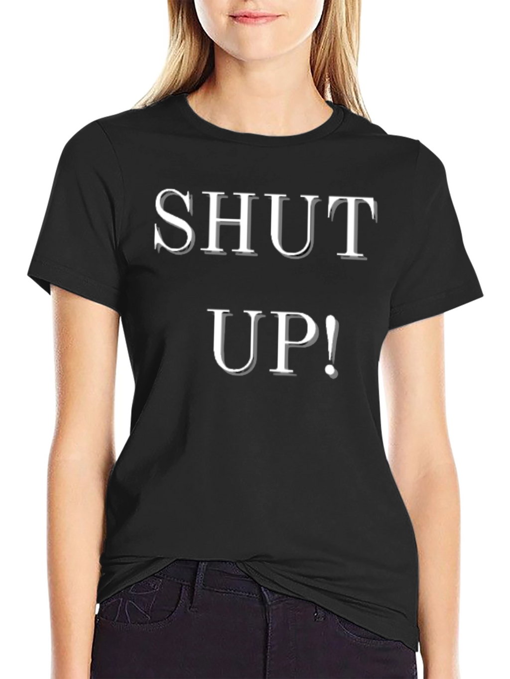 Shut Up! Graphic Print Black T-Shirt