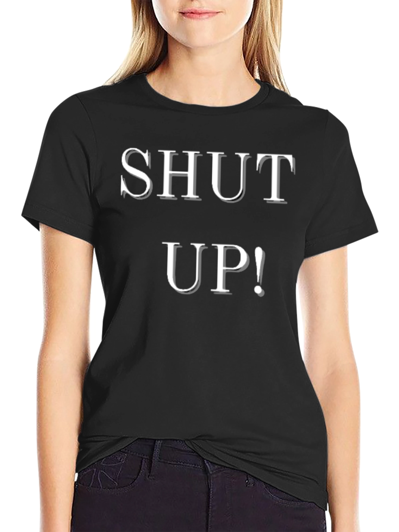 Shut Up! Graphic Print Black T-Shirt