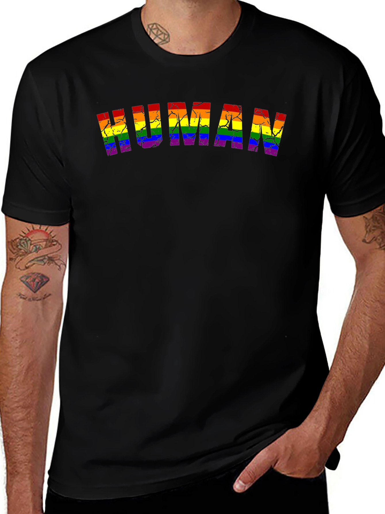 Rainbow Human Pride T-Shirt - Black