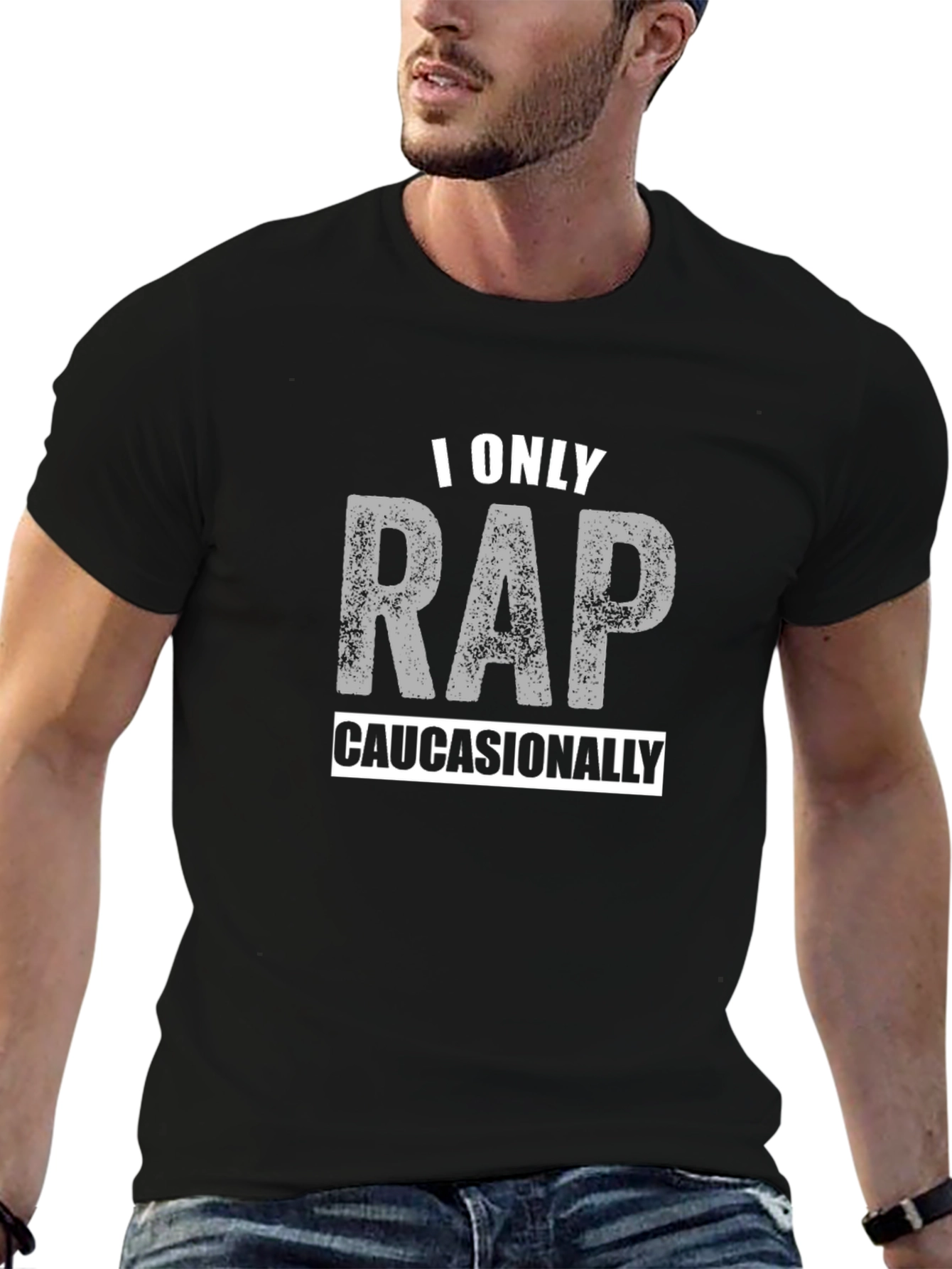 I Only Rap Caucasionally Black Graphic Tee