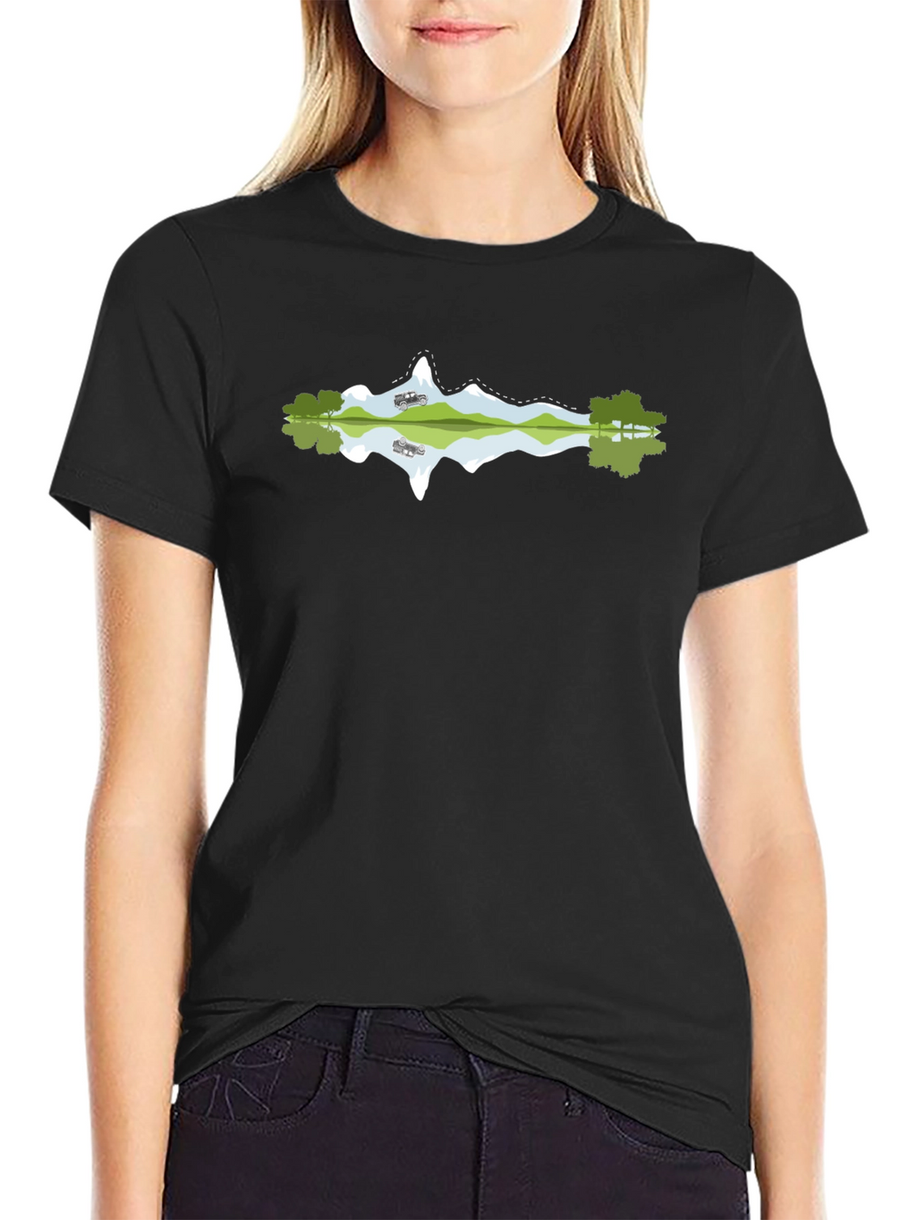 Mountain Reflection Graphic Black Tee