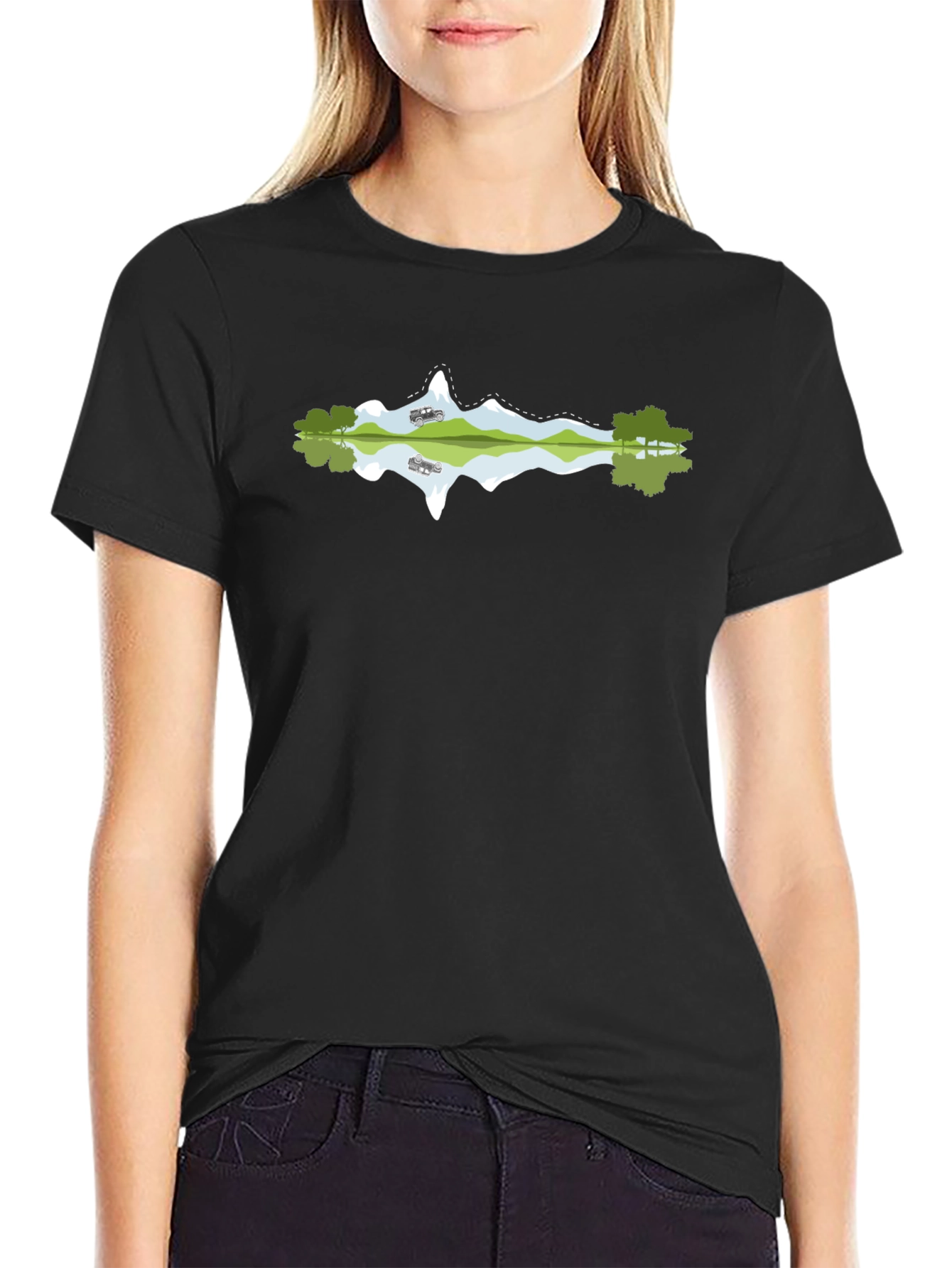 Mountain Reflection Graphic Black Tee