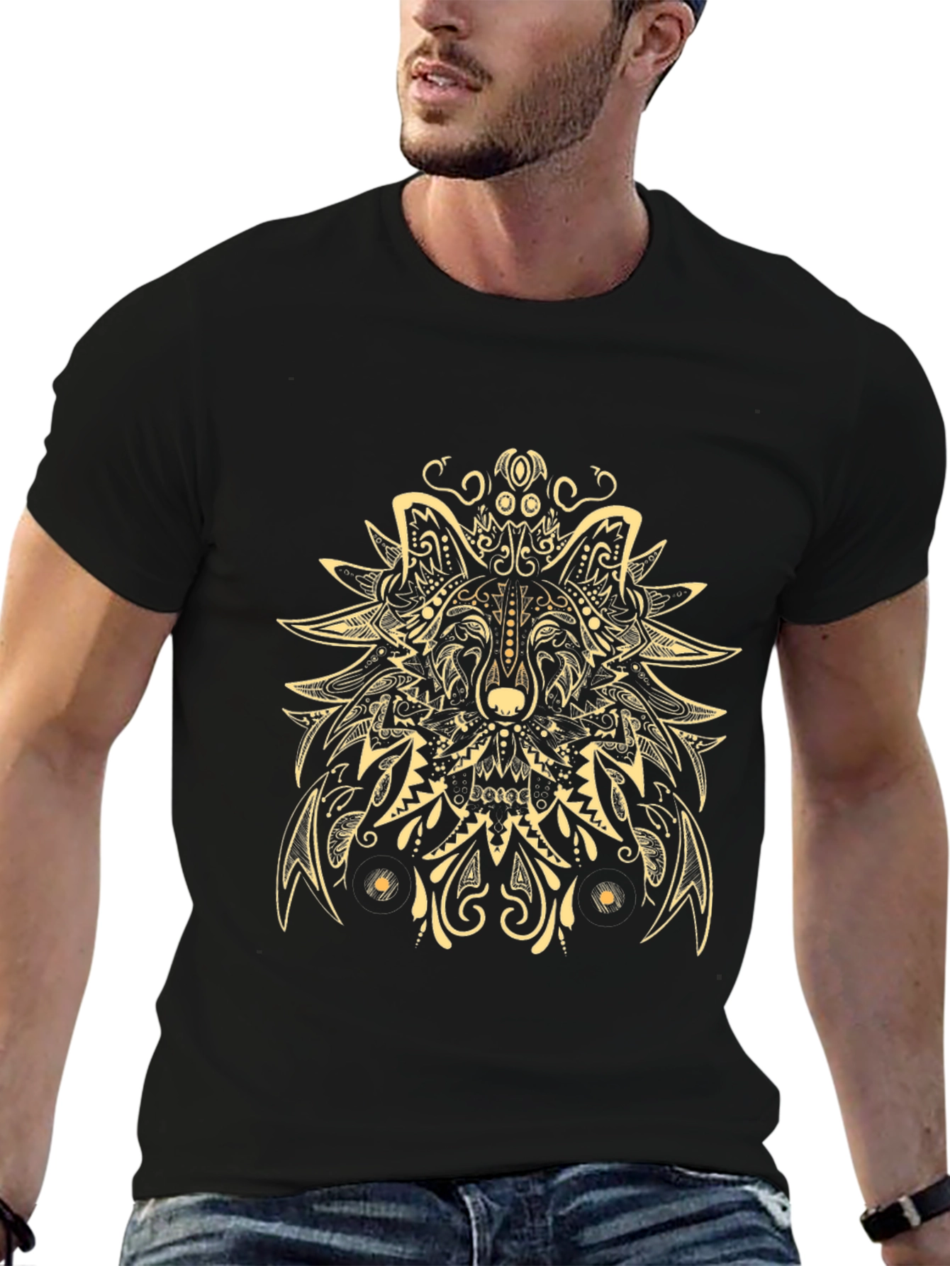 Wolf Mandala Graphic Tee - Artistic Menswear