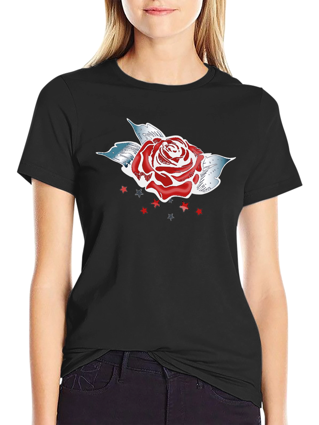 Rose Graphic T-Shirt - Mens Short Sleeve Crew Neck