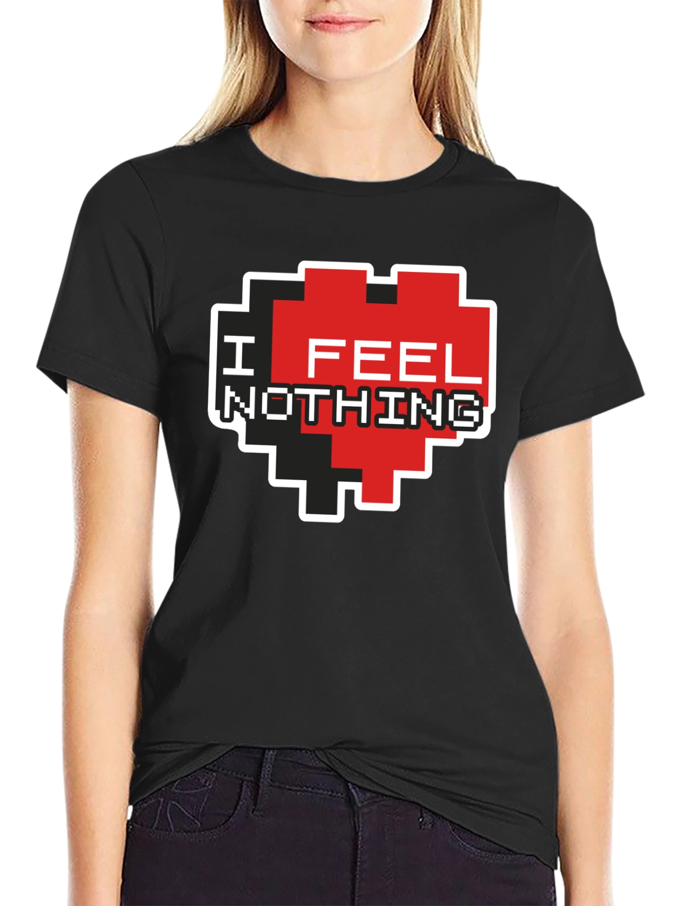 I Feel Nothing Pixel Heart T-Shirt - Black