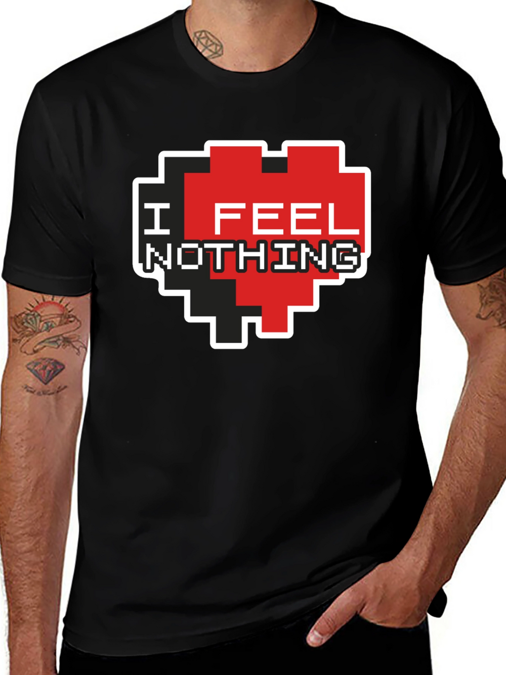I Feel Nothing Pixel Heart T-Shirt - Black