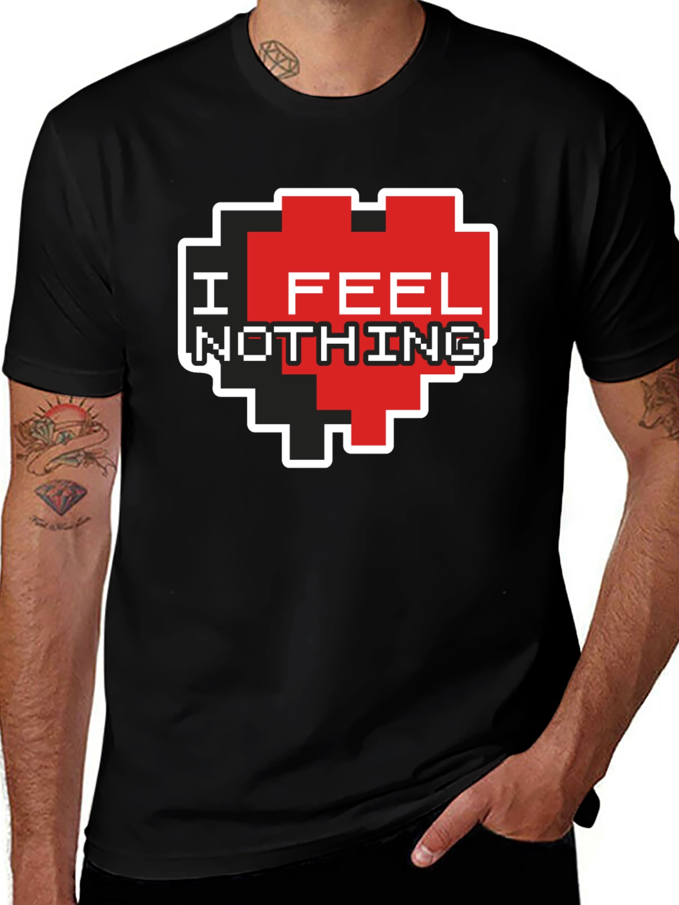 I Feel Nothing Pixel Heart T-Shirt - Black